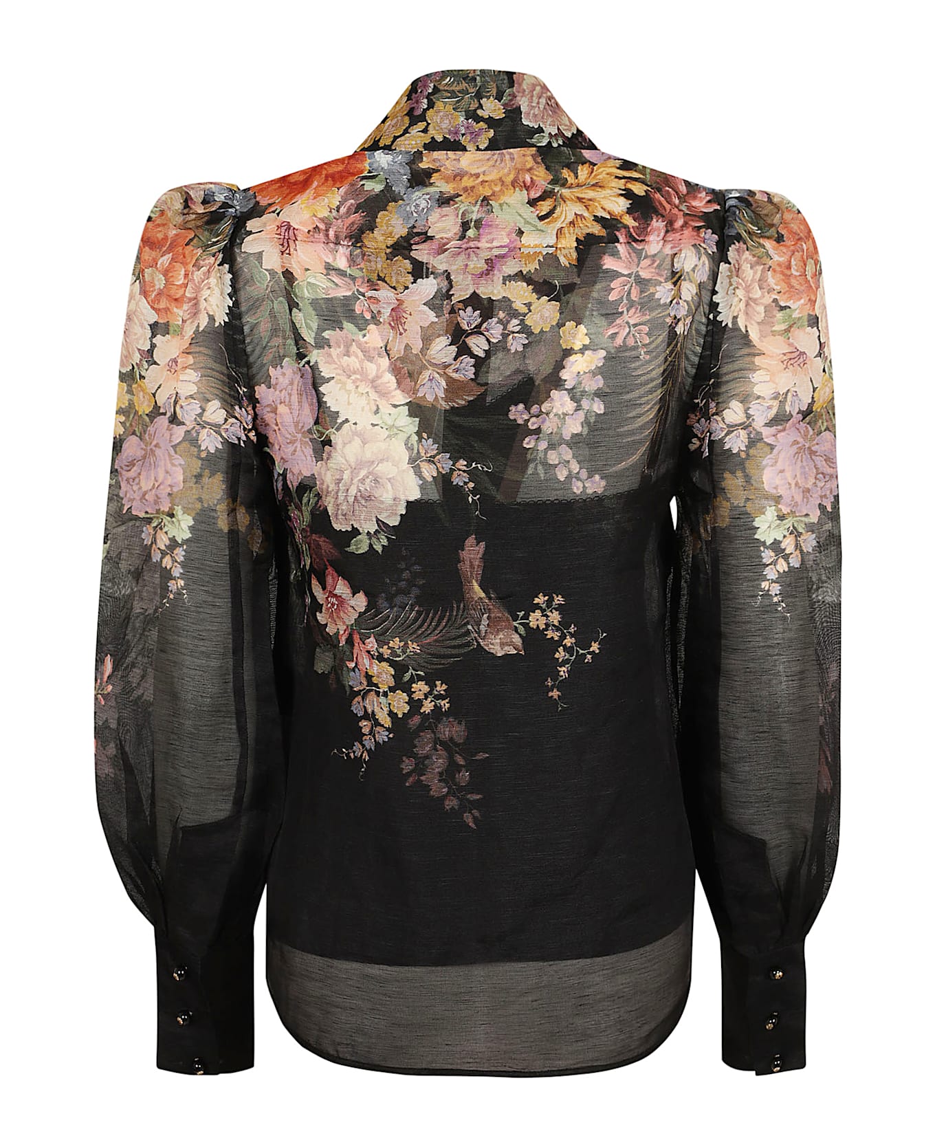 Zimmermann Pavilion Tie Neck Blouse - Black Rococo Floral