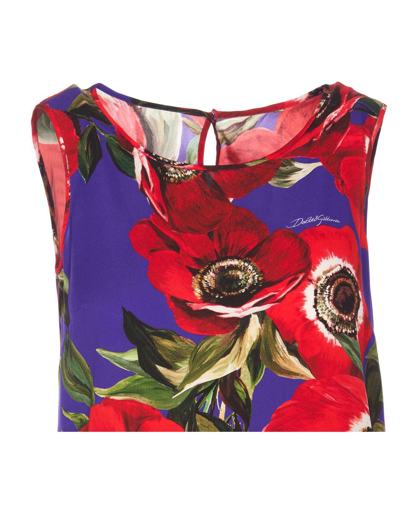 Dolce & Gabbana Charmeuse Tank Top With Anemone Print - MultiColour