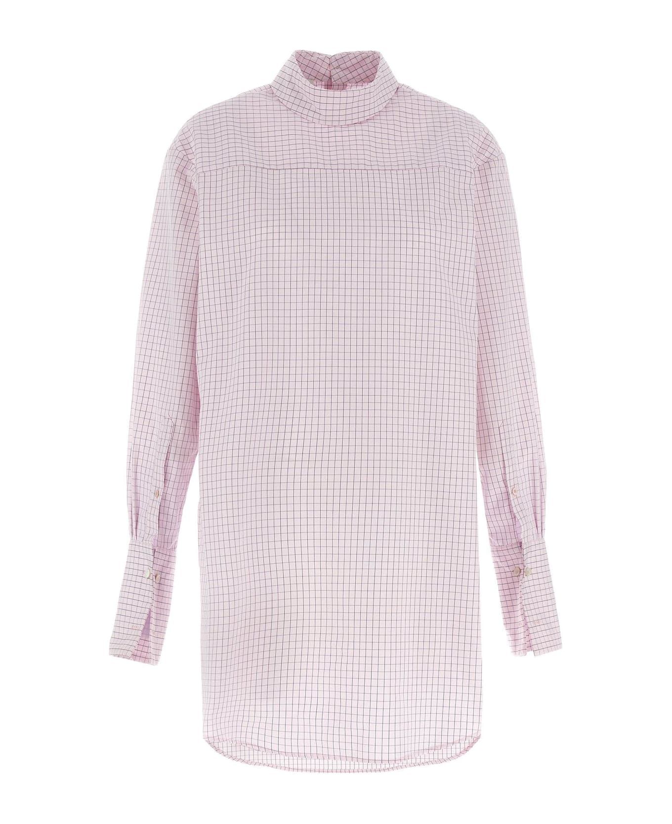 Dries Van Noten Grid Mock-neck Long-sleeve Shirt - PINK