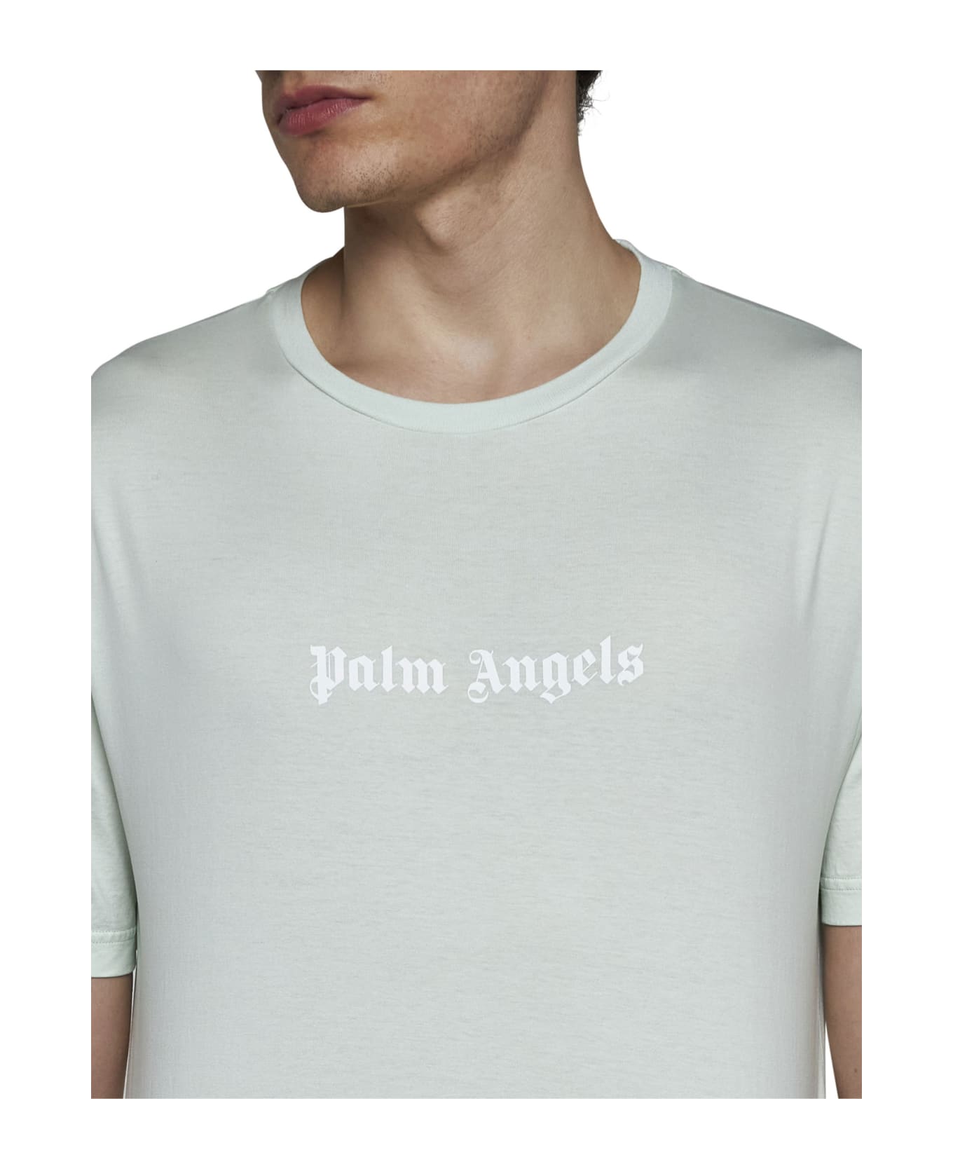 Palm Angels Logo Printed Crewneck T-shirt - Mint off white