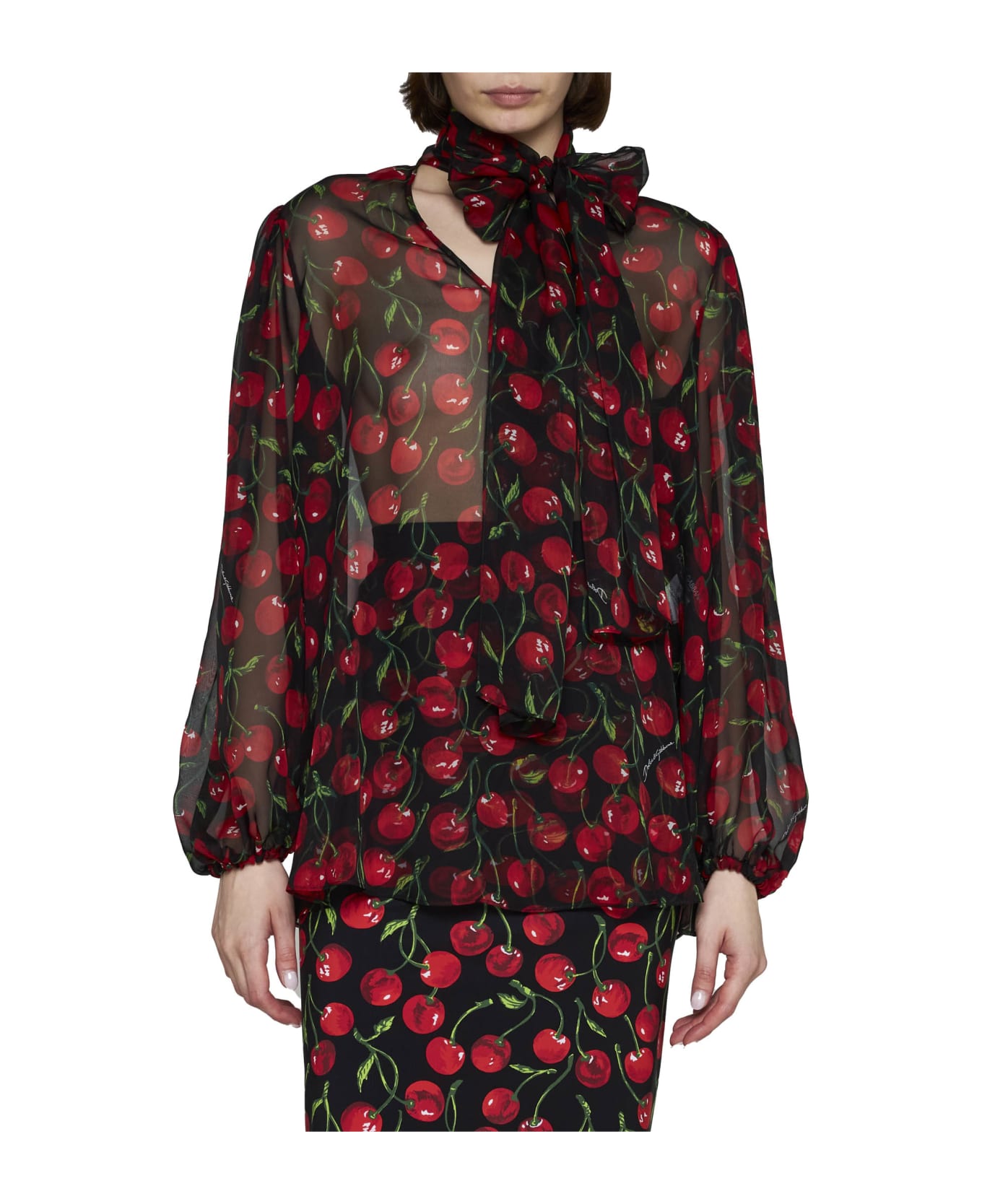 Dolce & Gabbana Silk Shirt - Ciliegie Fdo Nero ブラウス