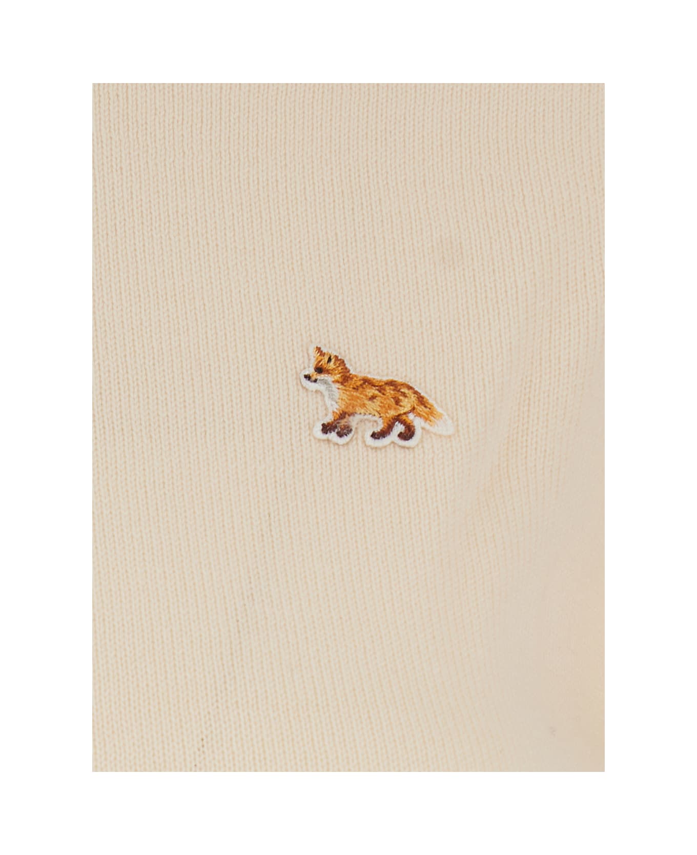Maison Kitsuné Beige Sweater With Baby Fox Logo Patch On The Front In Wool Woman - Powder
