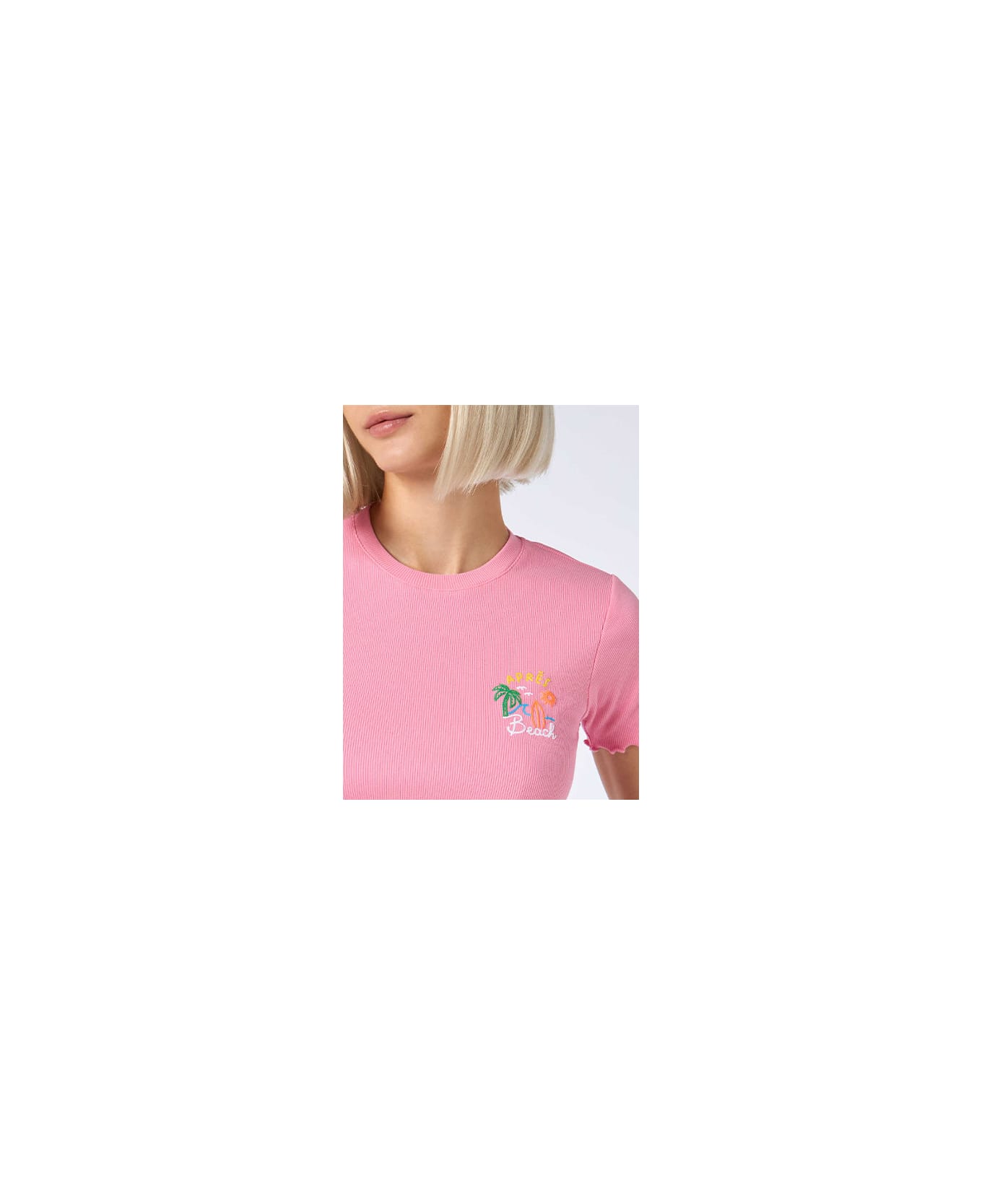 MC2 Saint Barth Woman Ribbed T-shirt With Après Beach Embroidery - PINK