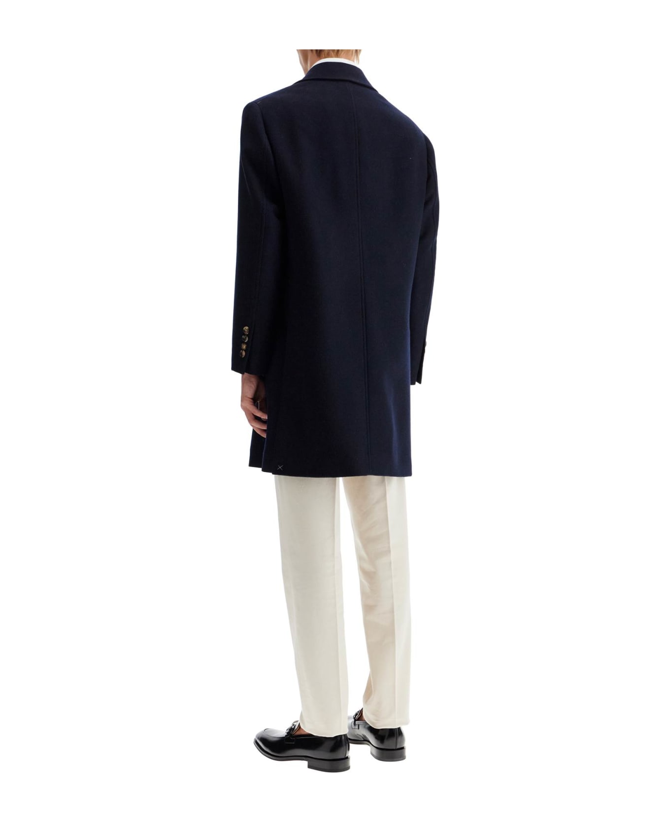 Brunello Cucinelli Wool Beaver Coat In Eight - NAVY/ANTRACITE+RUBINO (Blue)