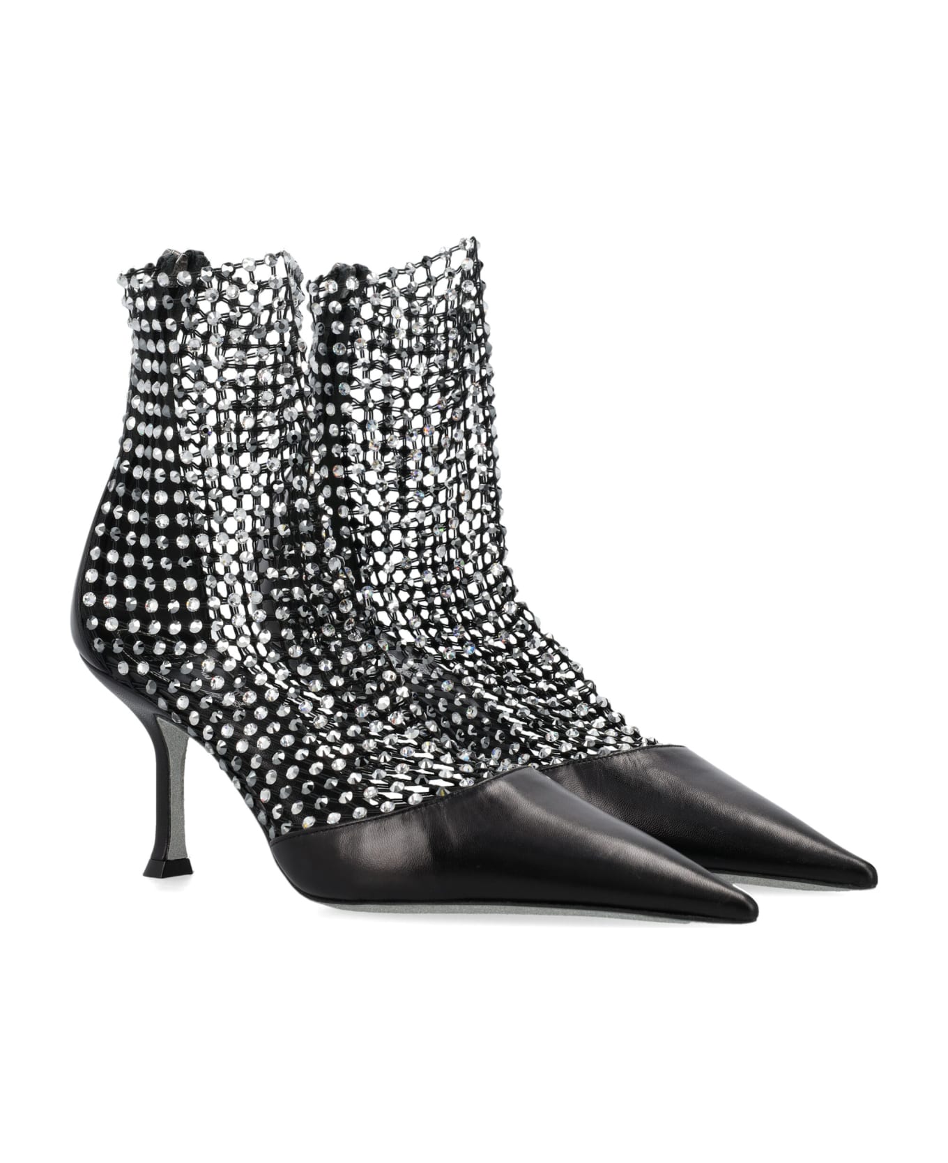 René Caovilla Decollete Sock Crystal Ankle Boots - BLACK