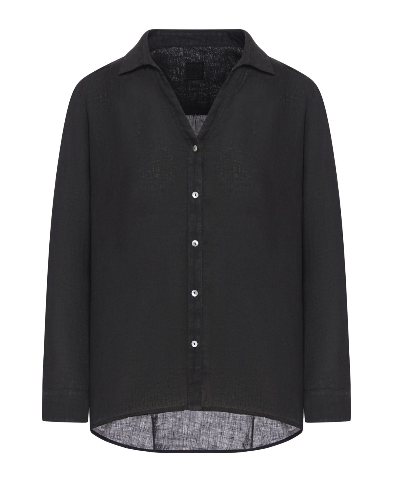 120% Lino Long Sleeve Woman Shirt - Black シャツ