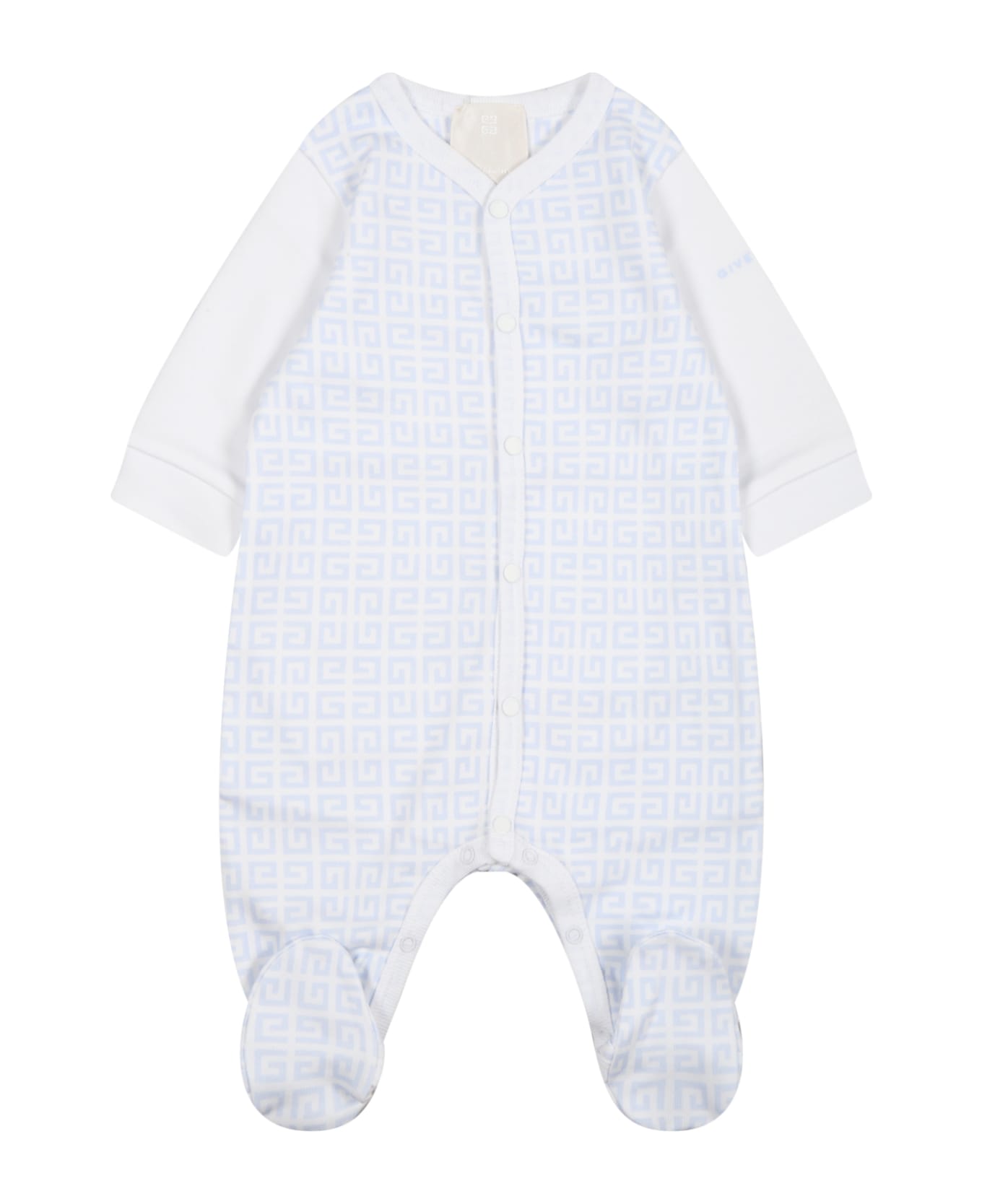 Givenchy White Jumpsuit For Baby Boy With Light Blue Logo - Light Blue
