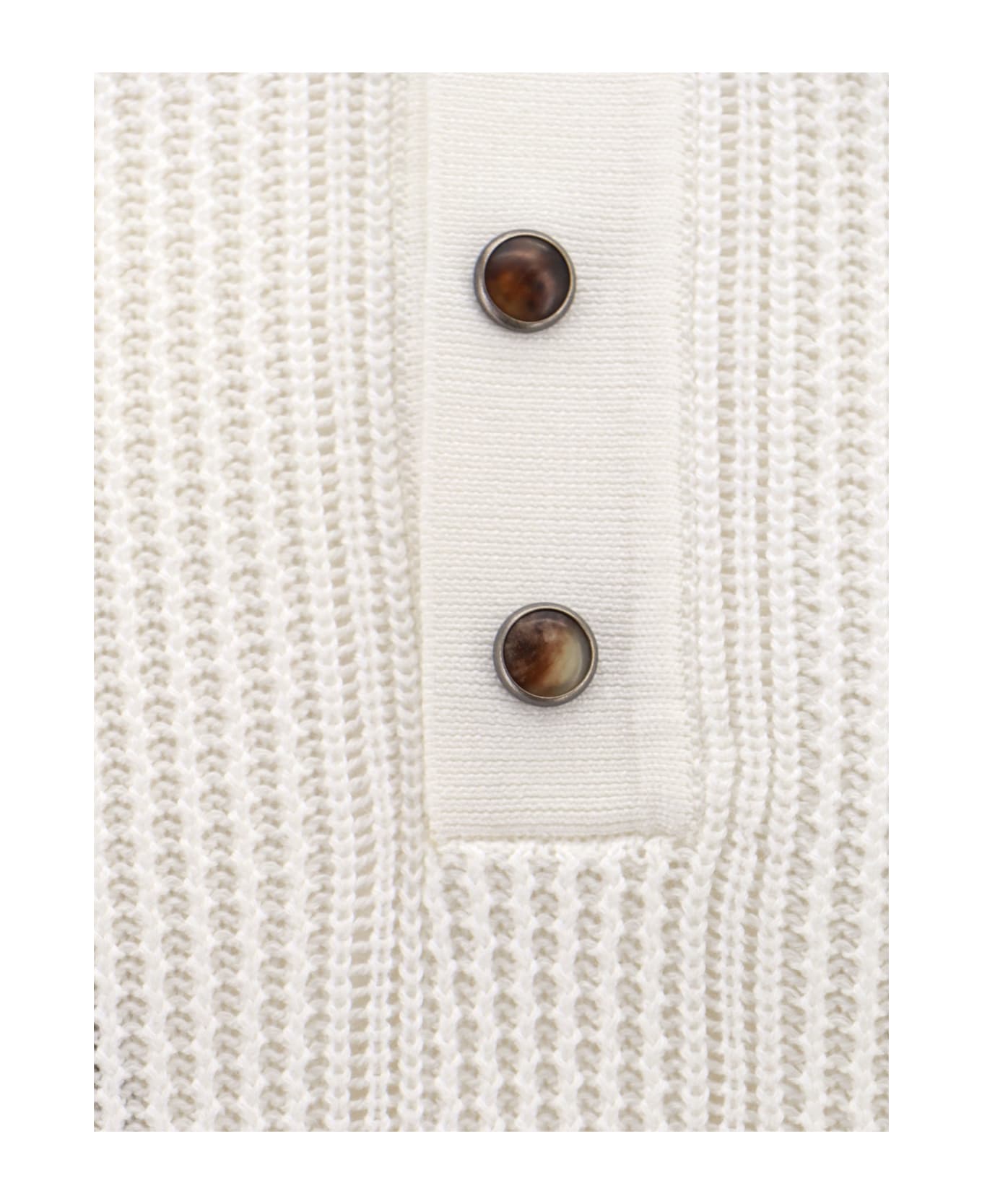 Brunello Cucinelli Long-sleeved Knitted Polo Shirt - White ニットウェア