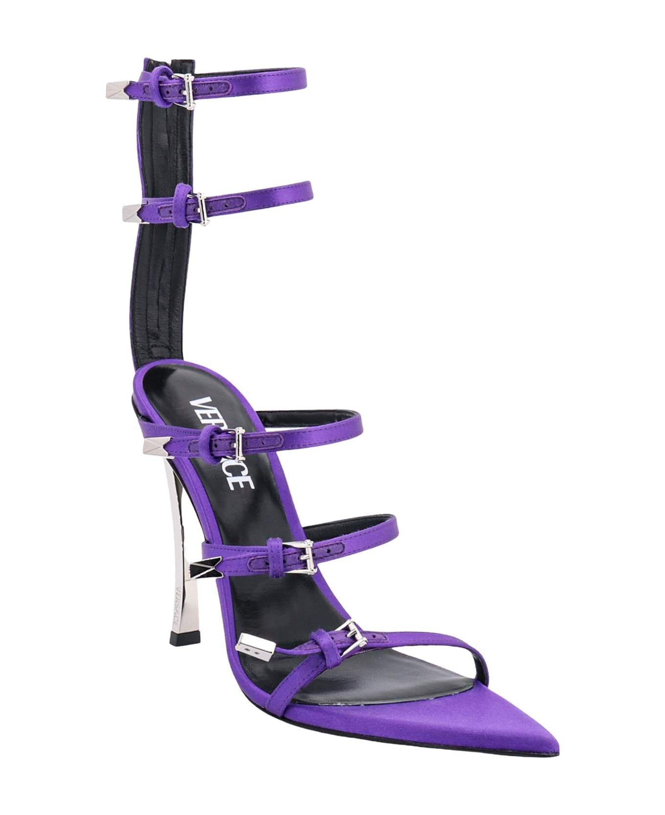 Versace Pin-point Sandals With Straps In Violet Leather Woman - Purple サンダル