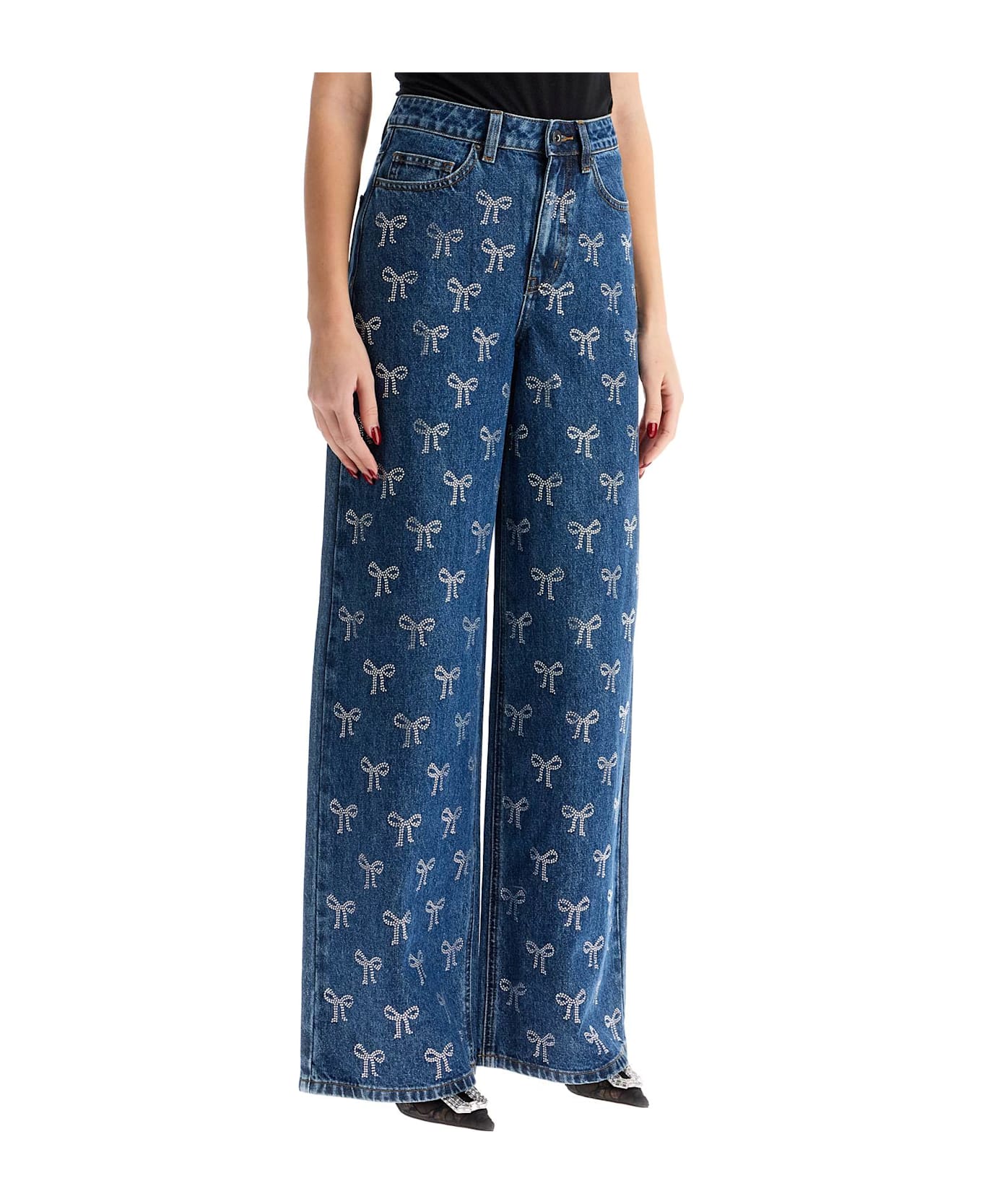 self-portrait Decorated Straight Leg Jeans - BLUE (Blue)