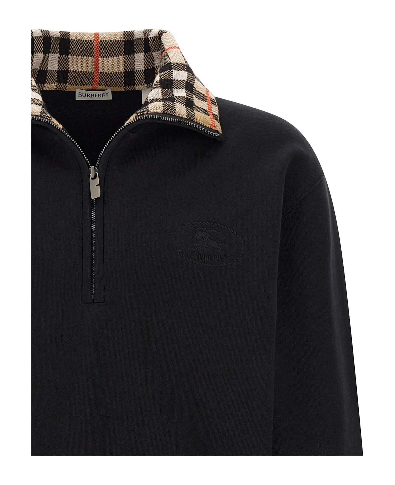 Burberry 
check
 Neck Sweatshirt - Black  