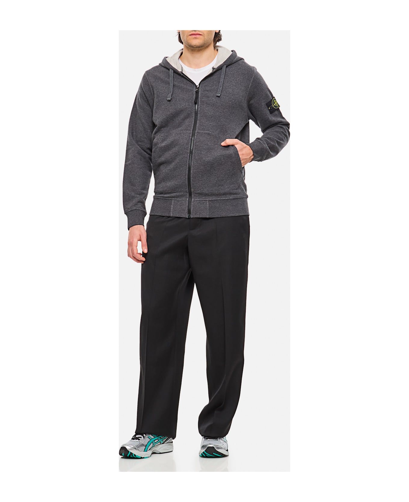 Stone Island Zip-up Hoodie With Drawstring - Grey ニットウェア