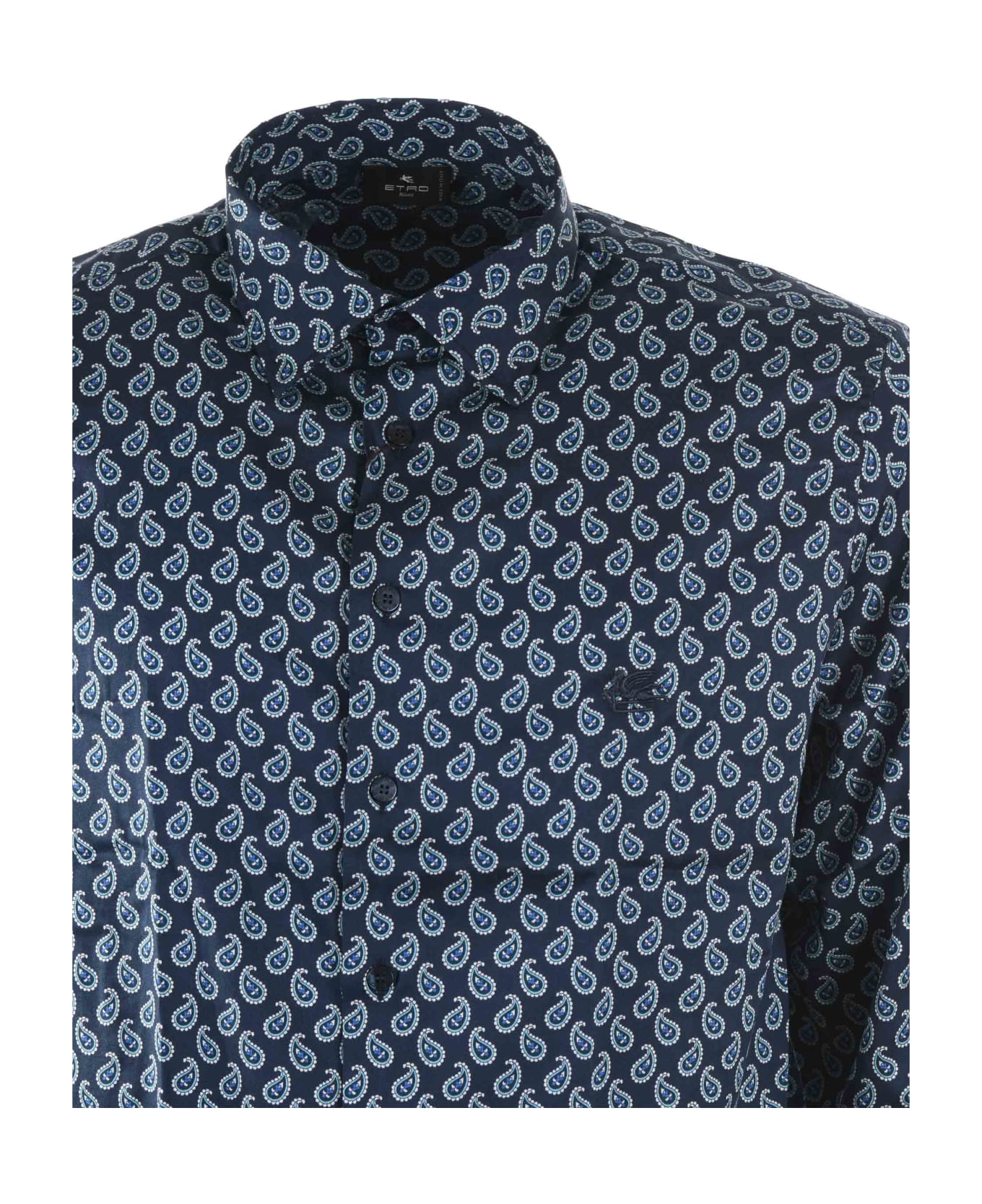 Etro Navy Blue Shirt With Micro Paisley Print - Blue