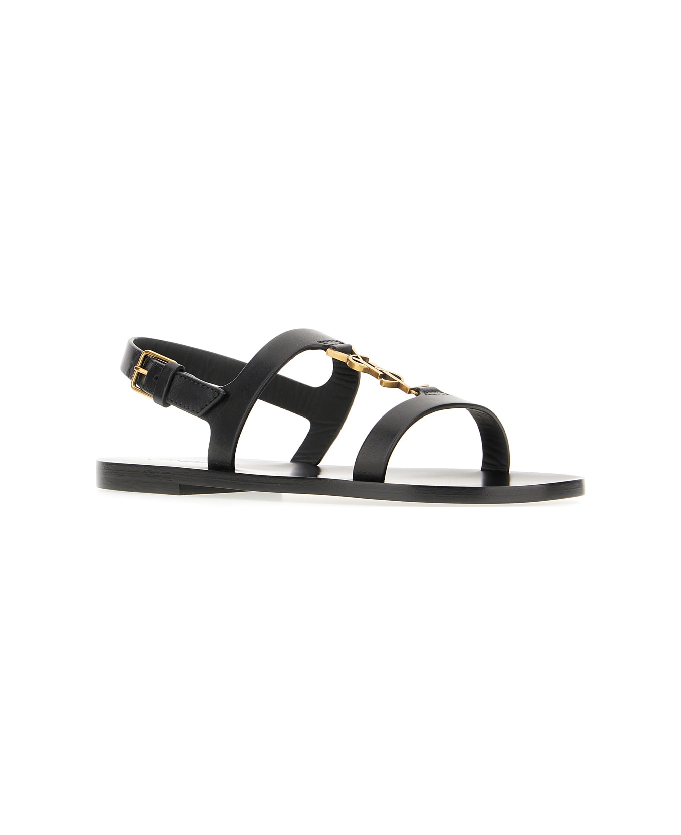 Saint Laurent Black Leather Cassandre Sandals - Nero