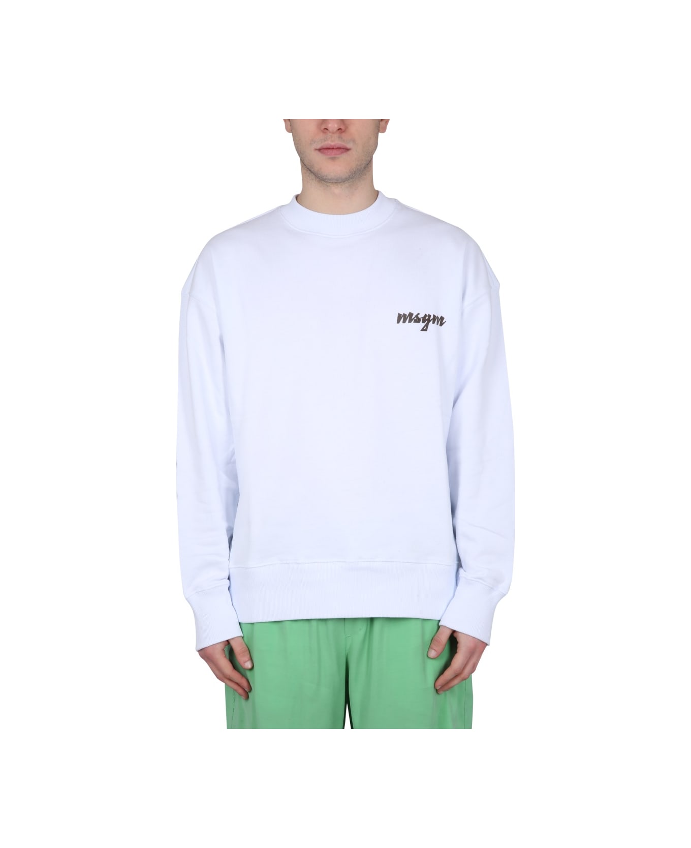MSGM Crewneck Sweatshirt With Logo - WHITE
