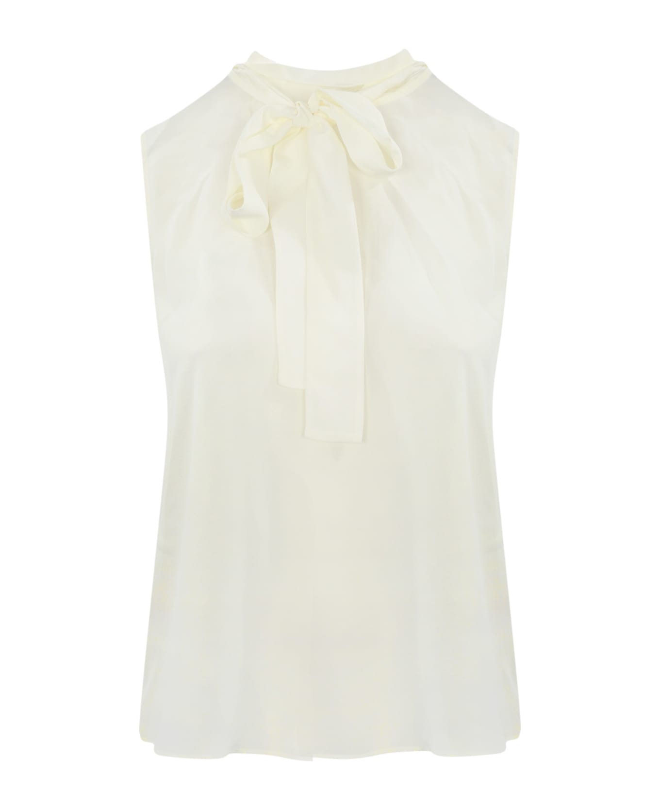 Max Mara Studio Crepe De Chine Top With Bow - White