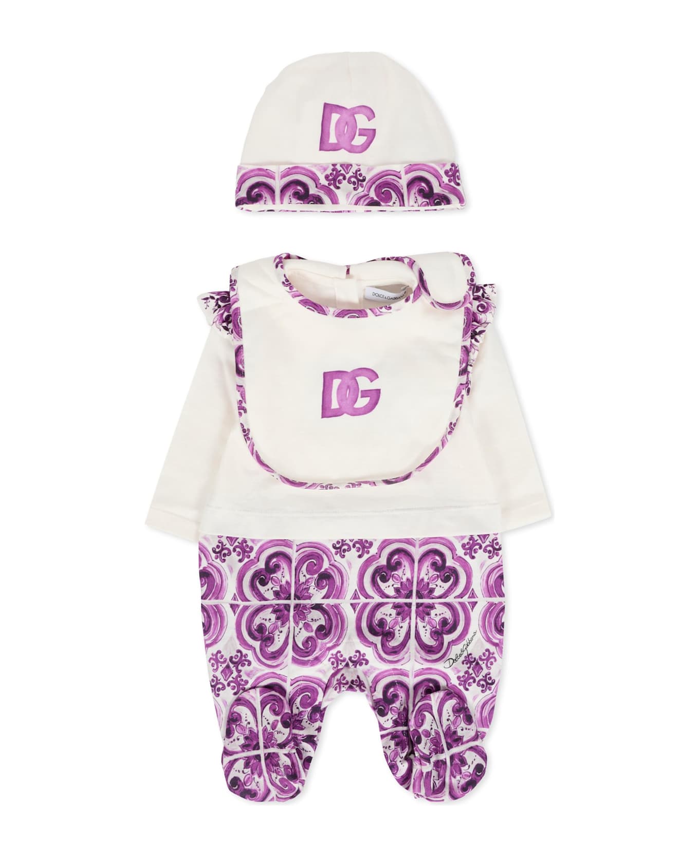 Dolce 
Gabbana Purple Babygrow Set For Baby Girl With Majolica - Violet