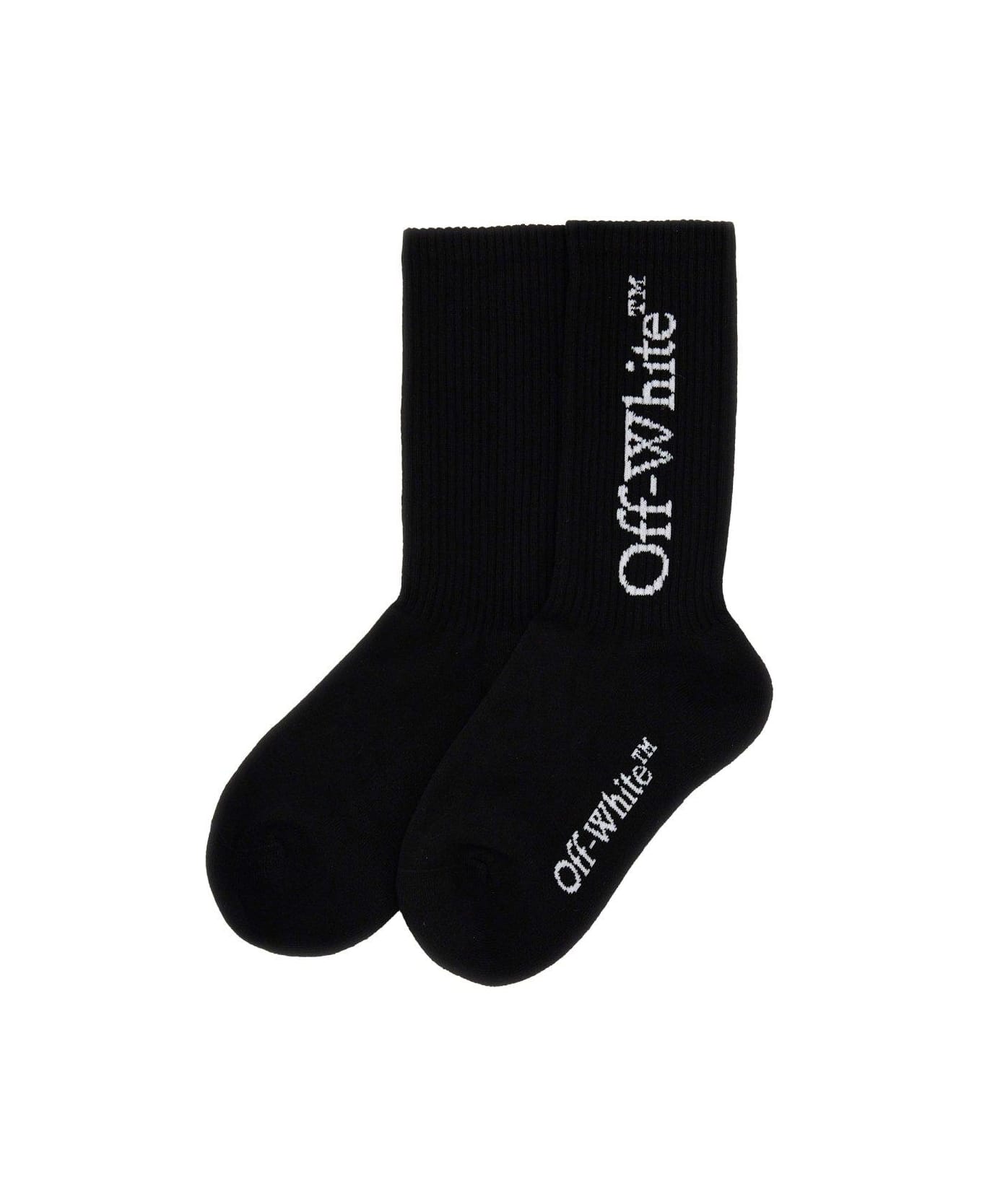 Off-White 'bookish' Black Cotton Socks - Black White