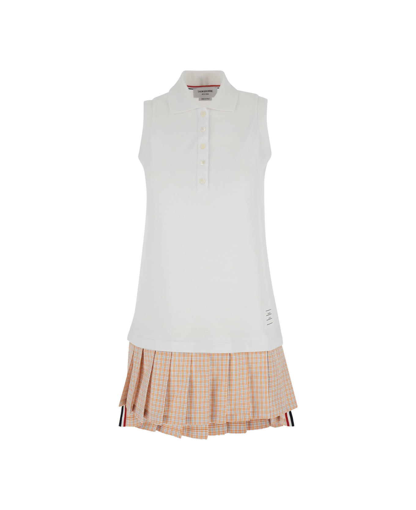 Thom Browne Mini White And Orange Polo Dress In Cotton Woman - WHITE