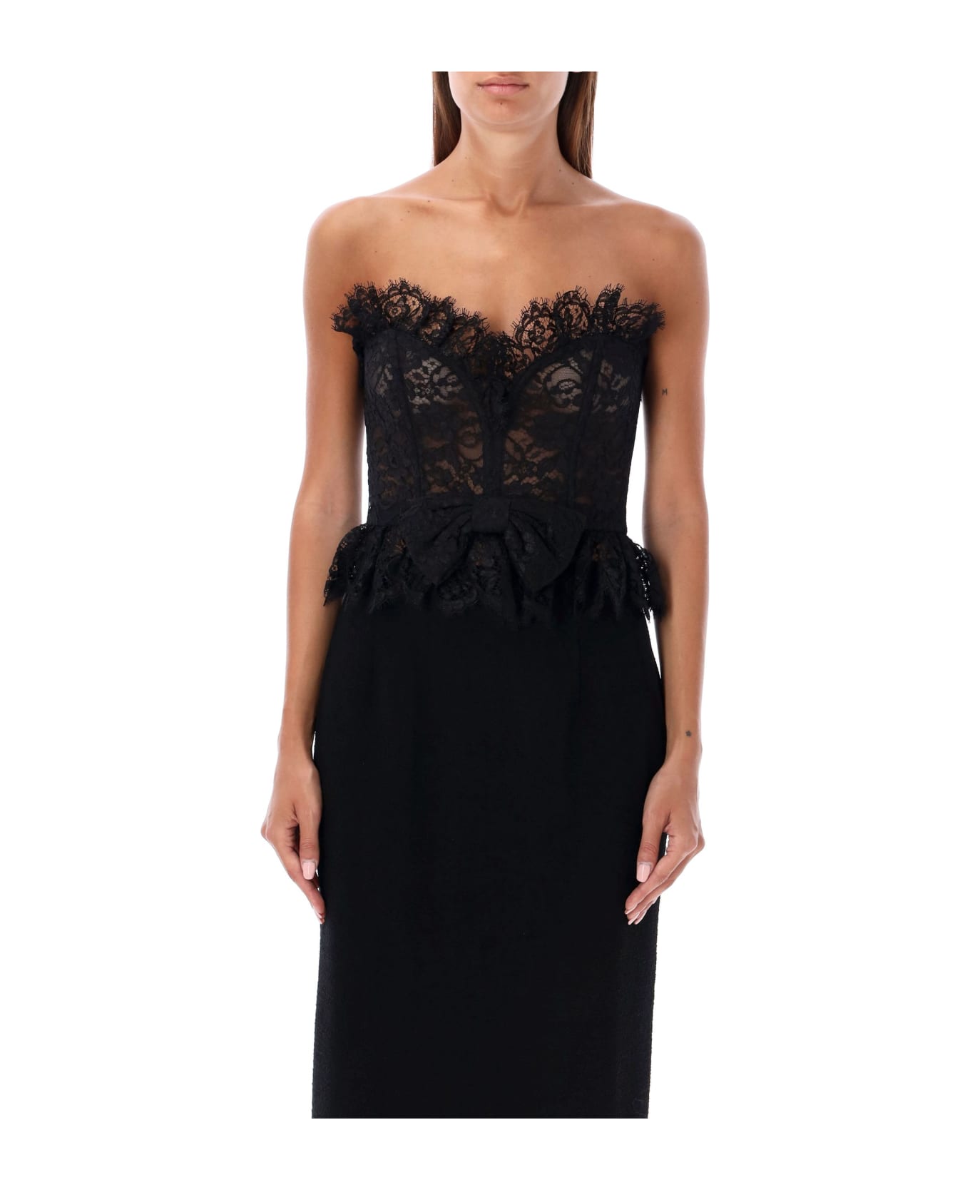 Alessandra Rich Bow Lace Bustier Top - BLACK