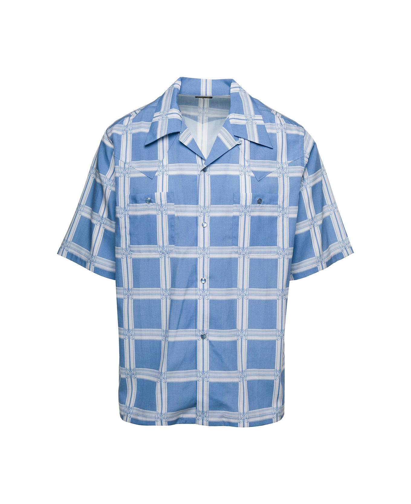 Needles Light Blue Bowling Shirt With All-over Graphic Print In Cotton Blend Man - Light blue