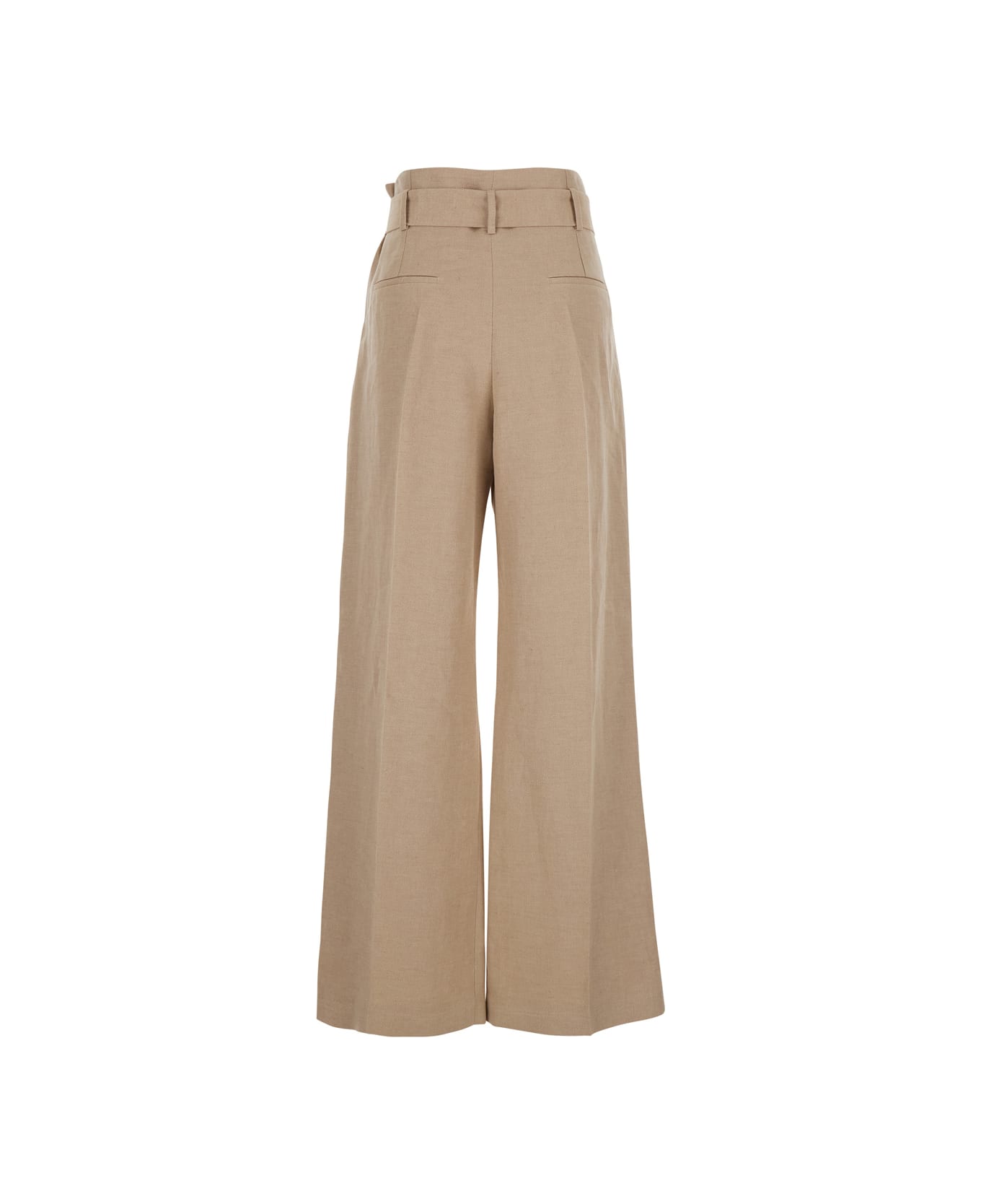 Eleventy Beige Trousers With Pleats And Waist Belt In Linen Woman - Beige