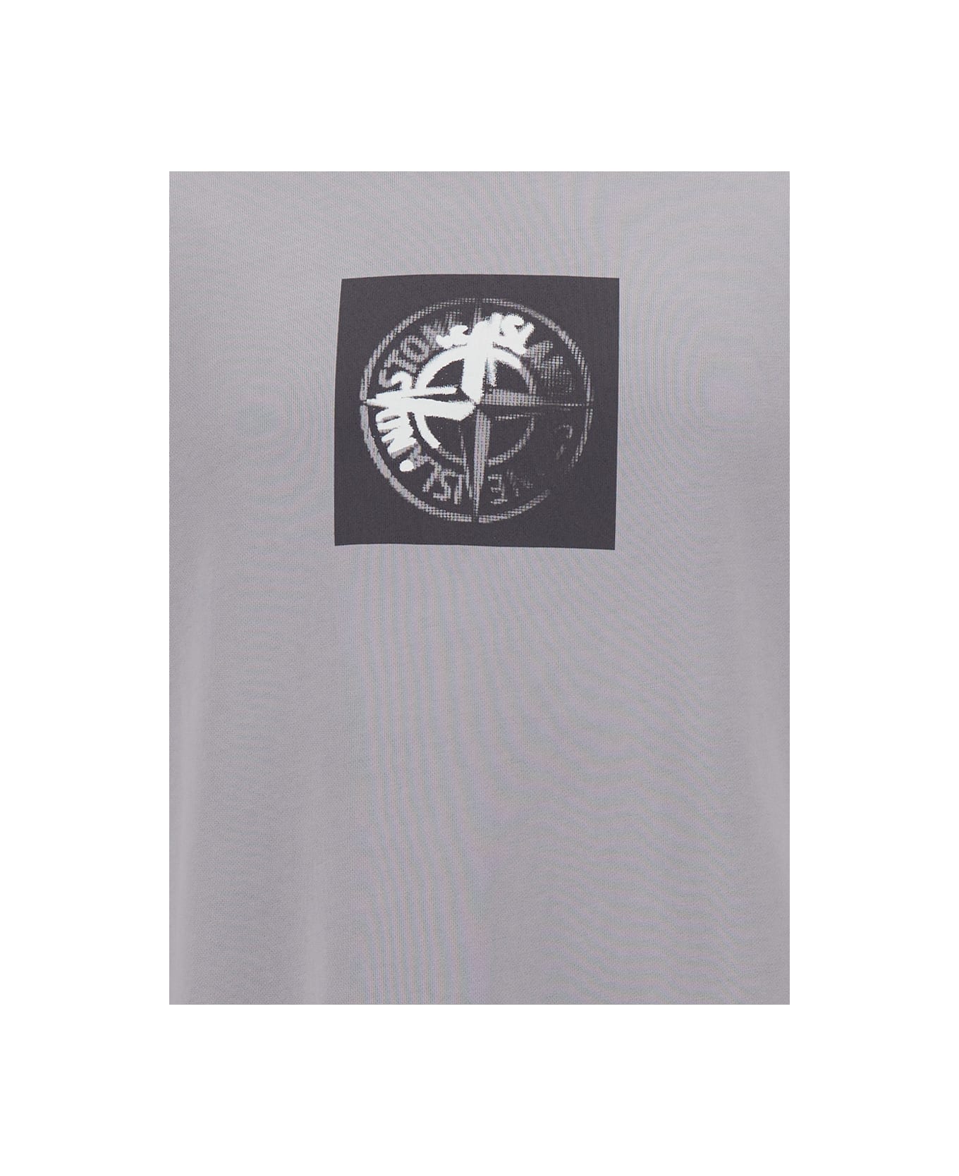 Stone Island Grey Crewneck Sweatshirt With Logo Print In Cotton Man - Grey フリース