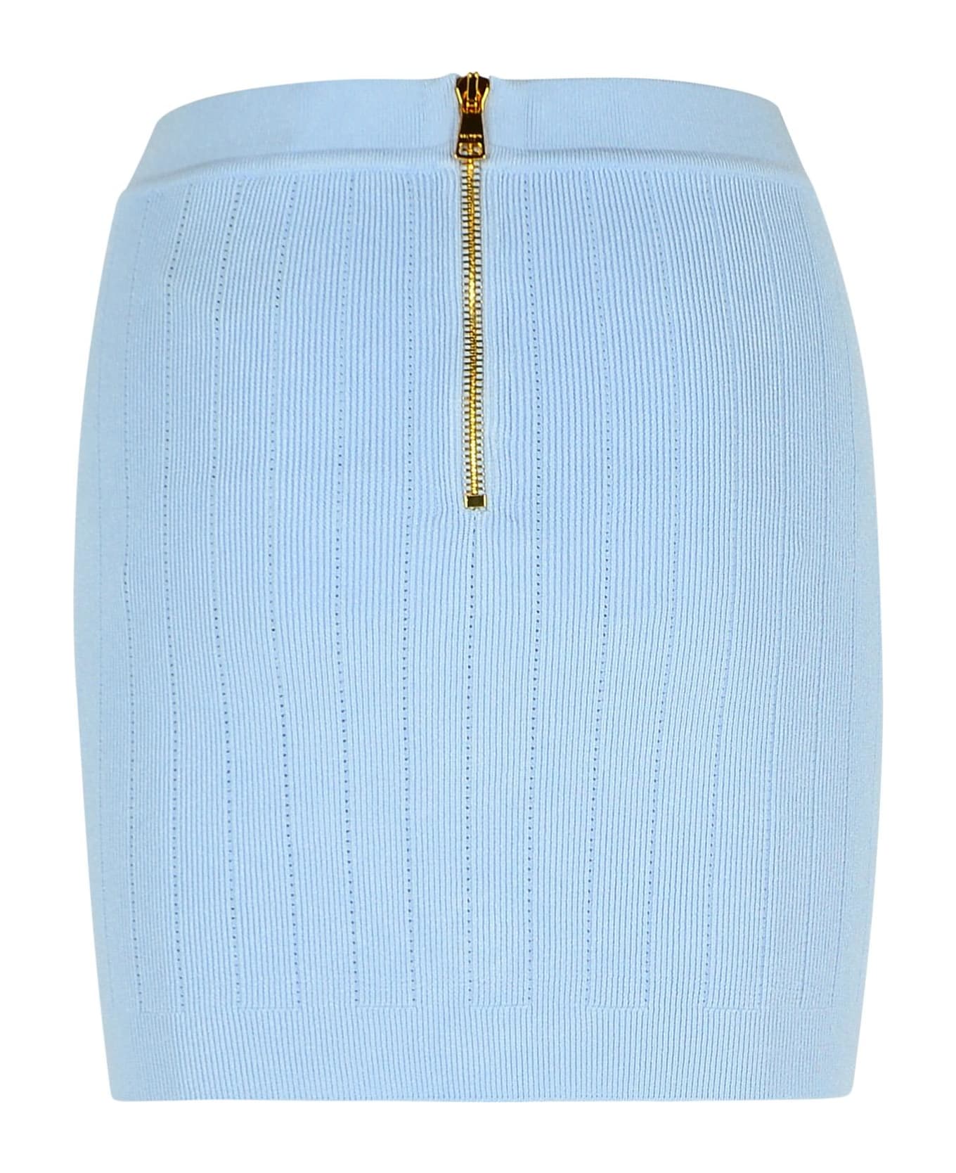 Balmain Light Blue Viscose Blend Miniskirt - Light Blue