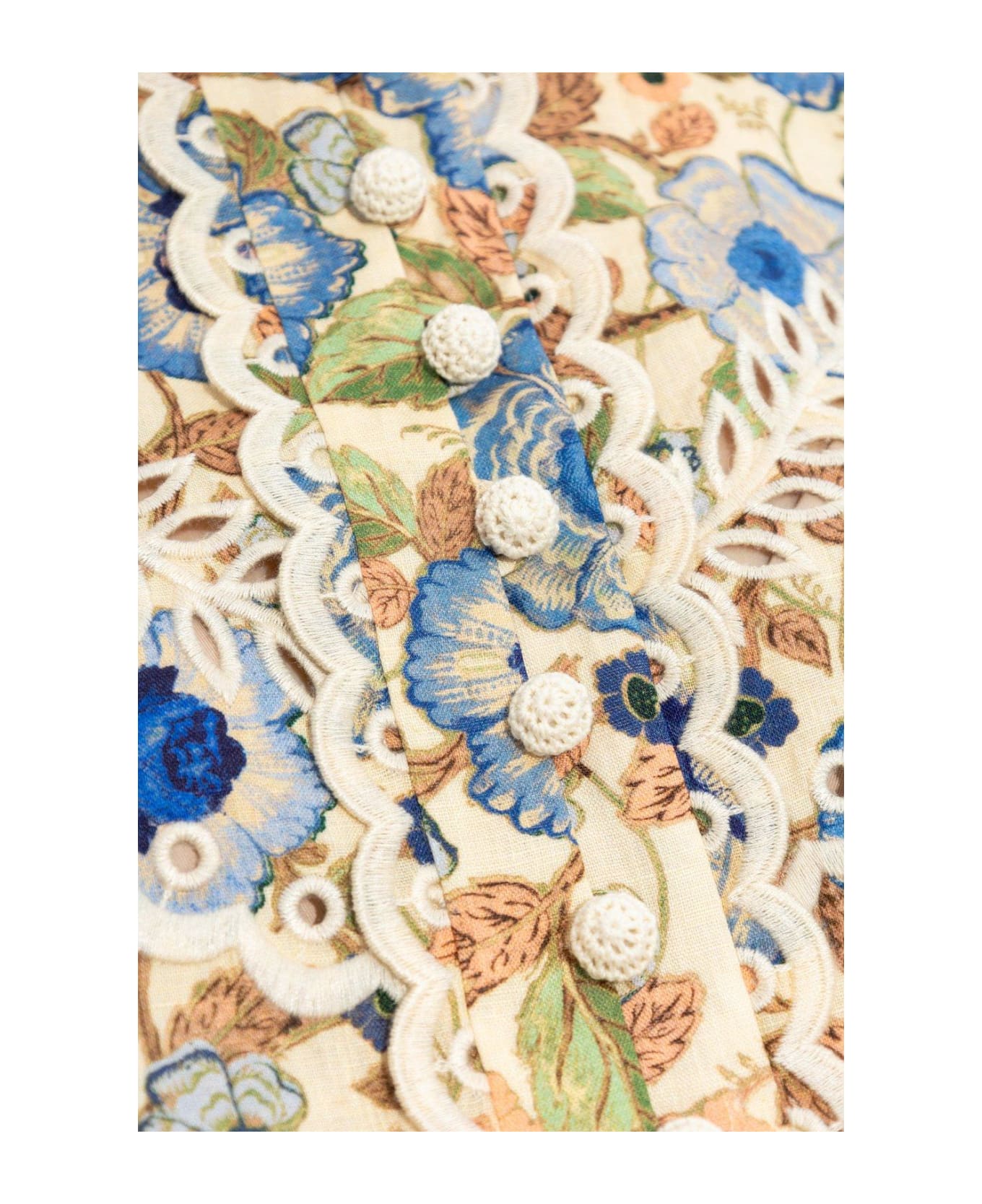 Zimmermann Junie Embroidered Short-sleeved Shirt - Ivobf Ivory Blue Floral