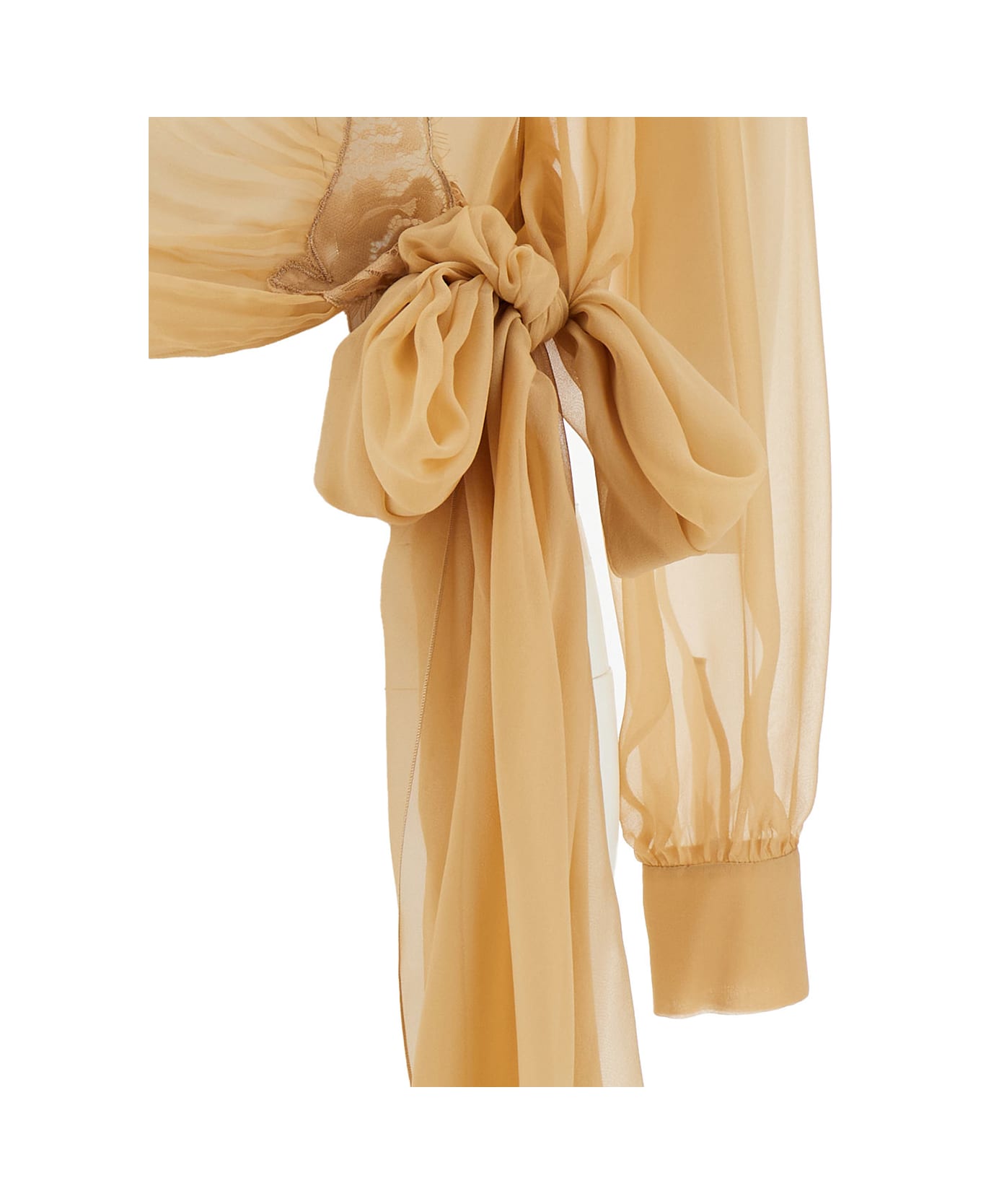 Alberta Ferretti Beige Long Sleeve Blouse With Lace Insert And Bow In Silk Woman - Beige シャツ