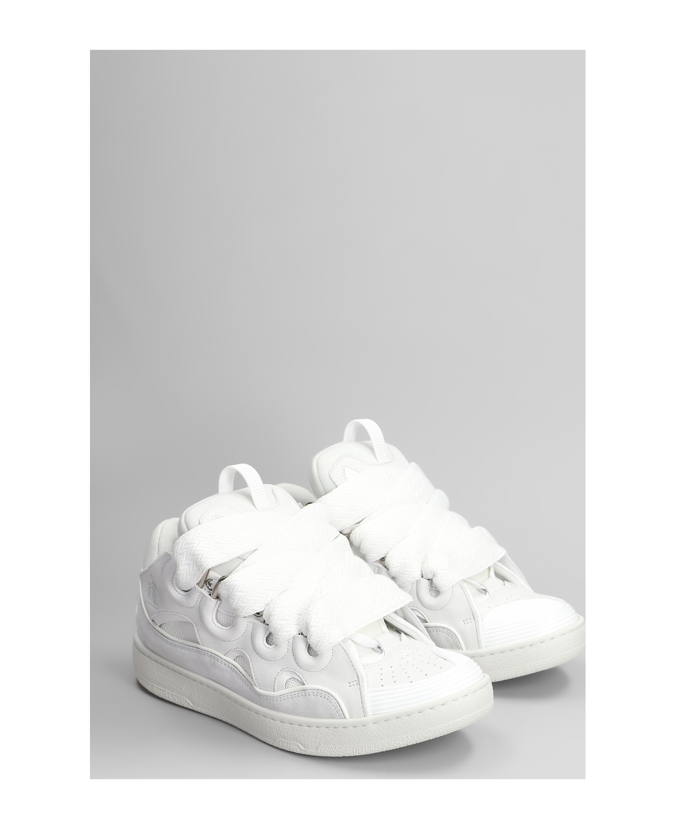 Lanvin Curb Sneakers In White Suede And Leather - white