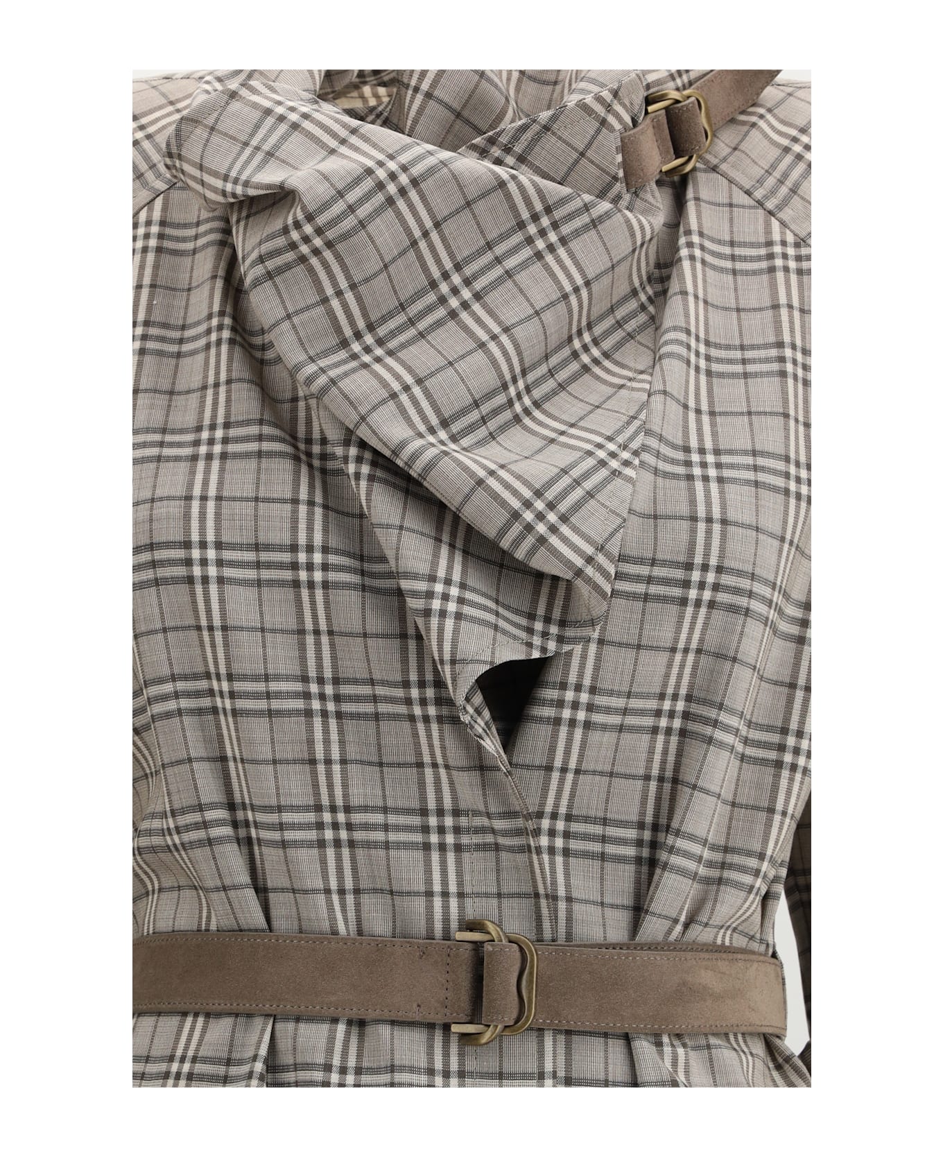 Burberry Wool Check Dress With A Shawl Collar