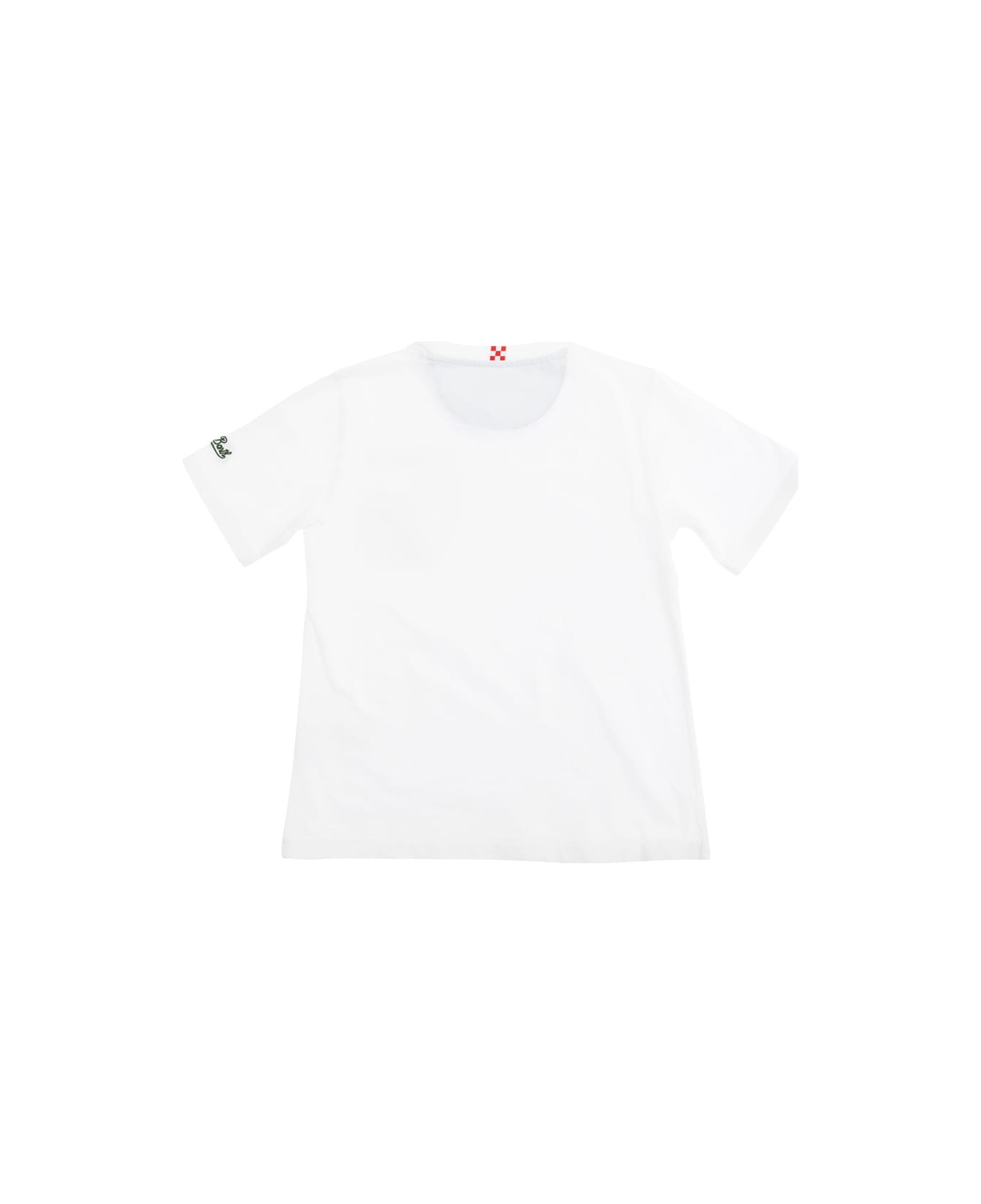 MC2 Saint Barth 
kea
 White Crewneck T-shirt With Logo Lettering On The Sleeve And Print On The Pocket In Cotton Boy - White