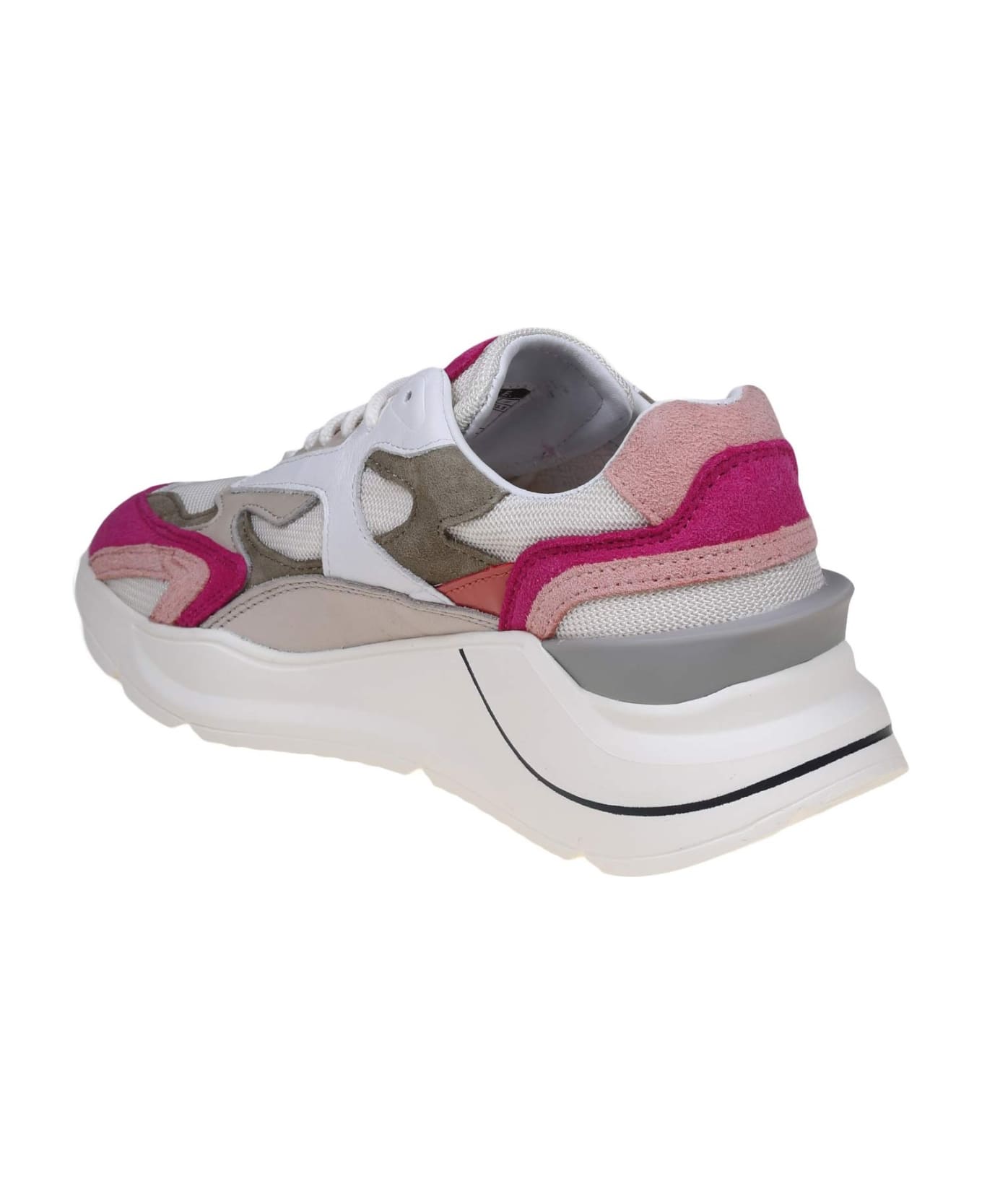 D.A.T.E. Fuga Sneakers In White/fuchsia Leather And Suede - White/Fuxia