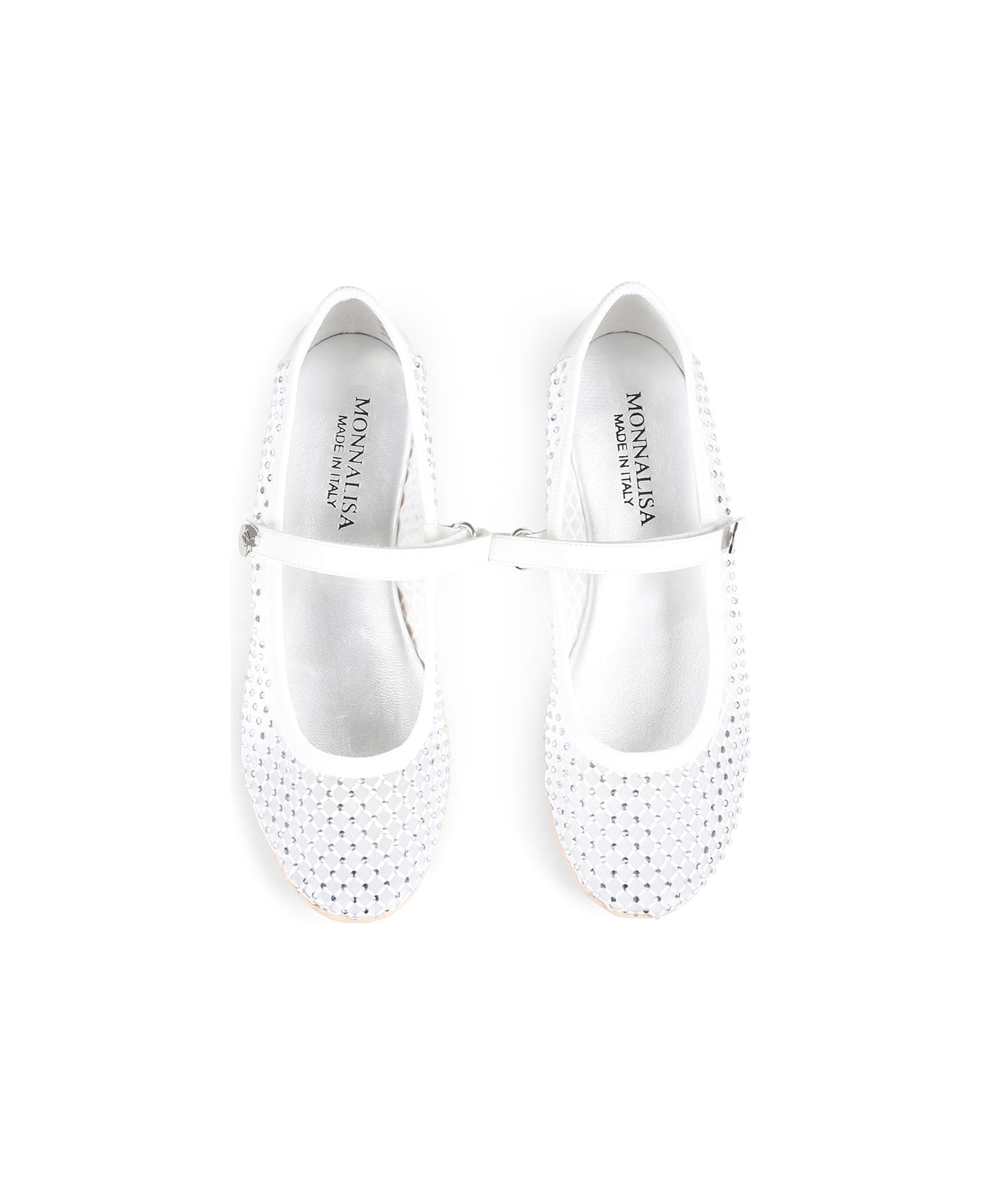 Monnalisa White Ballet Flats For Girl With Rhinestones - White