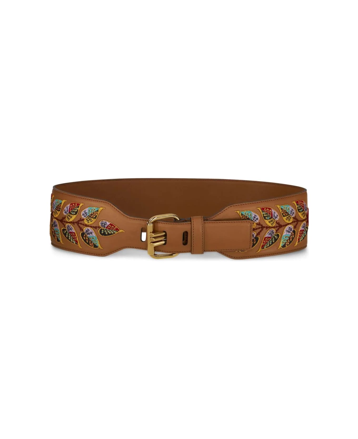Etro Embroidered Brown Leather Belt - Brown