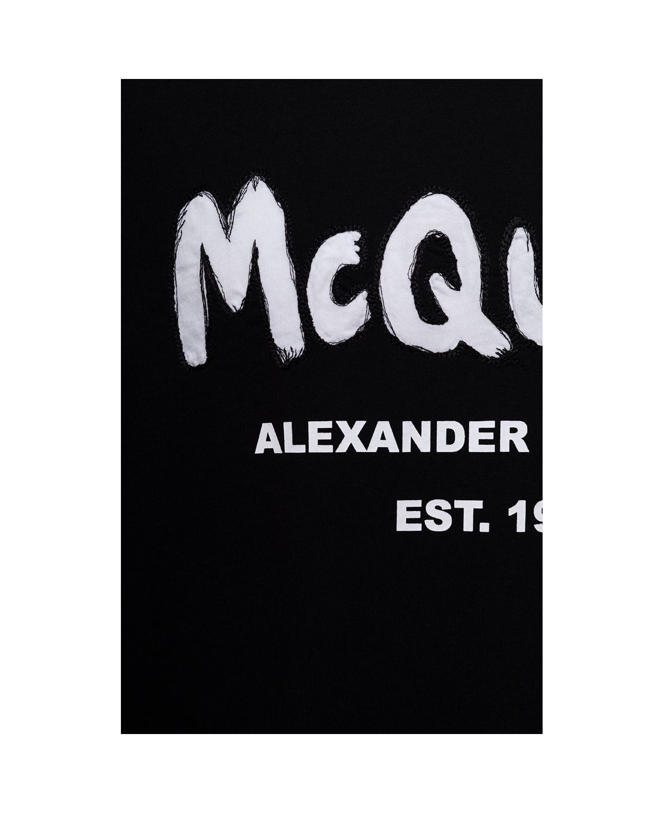 Alexander McQueen Man 's Black Cotton T-shirt With Logo Print - Nero