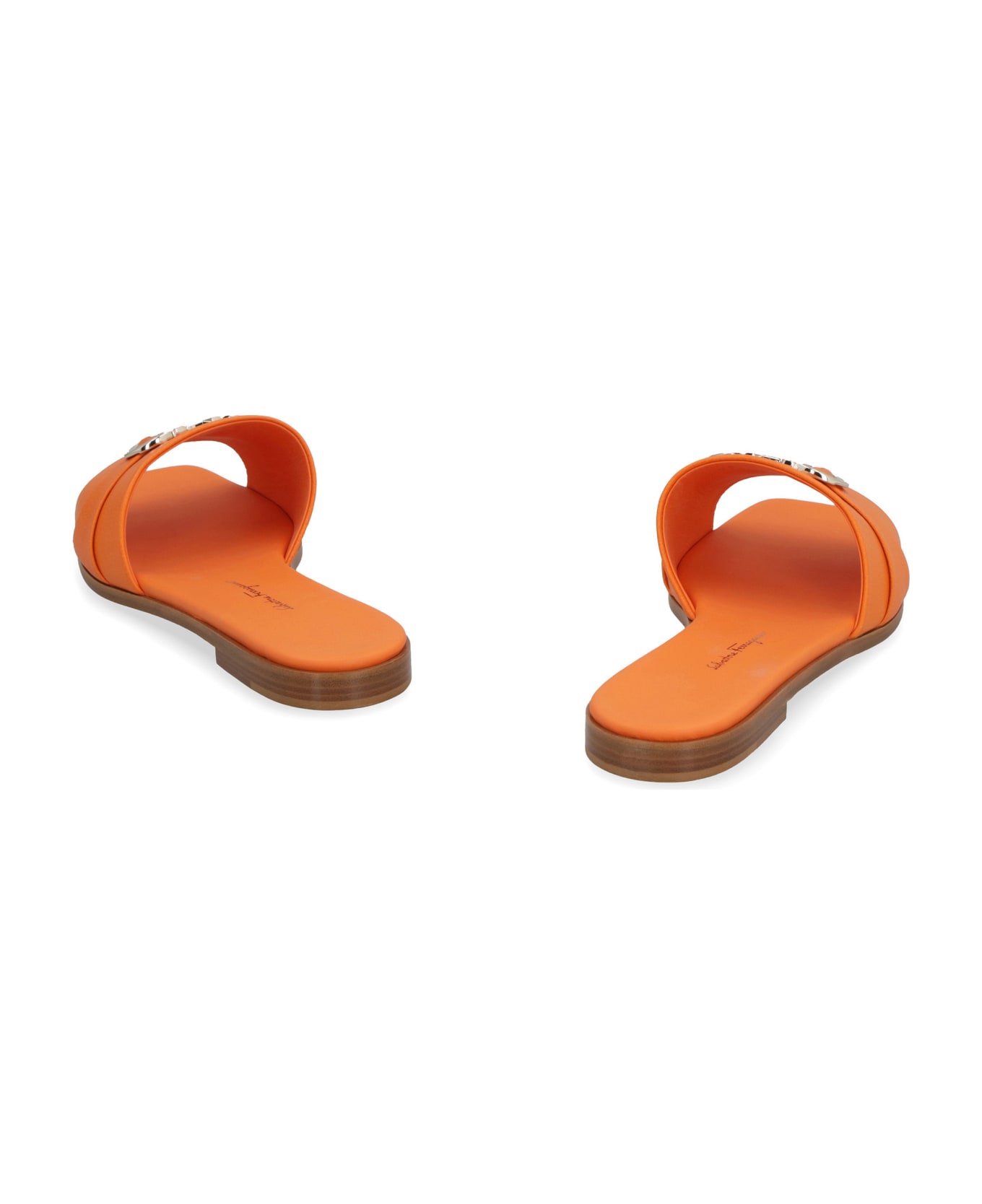 Ferragamo Leather Flat Sandals - Orange