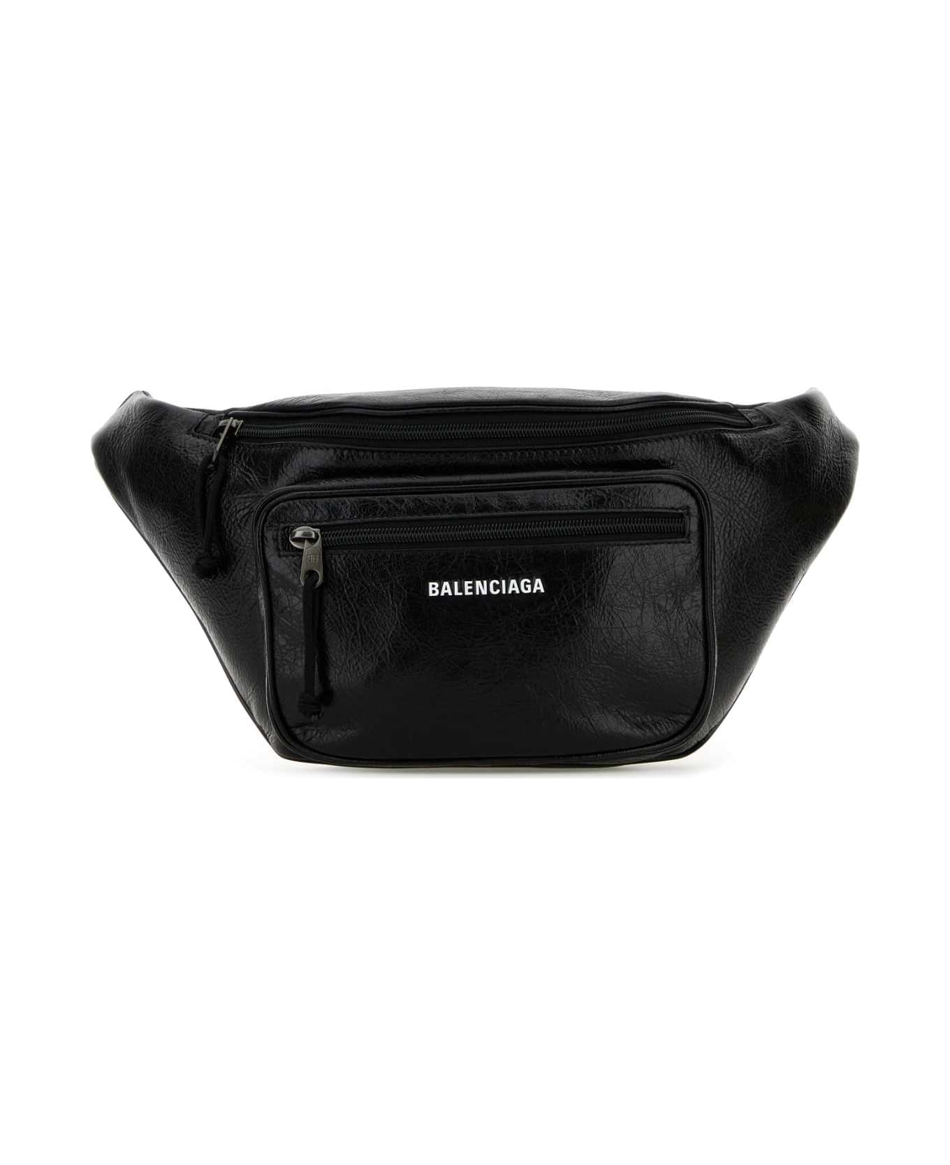 Balenciaga Black Leather Explorer Belt Bag - BLACK