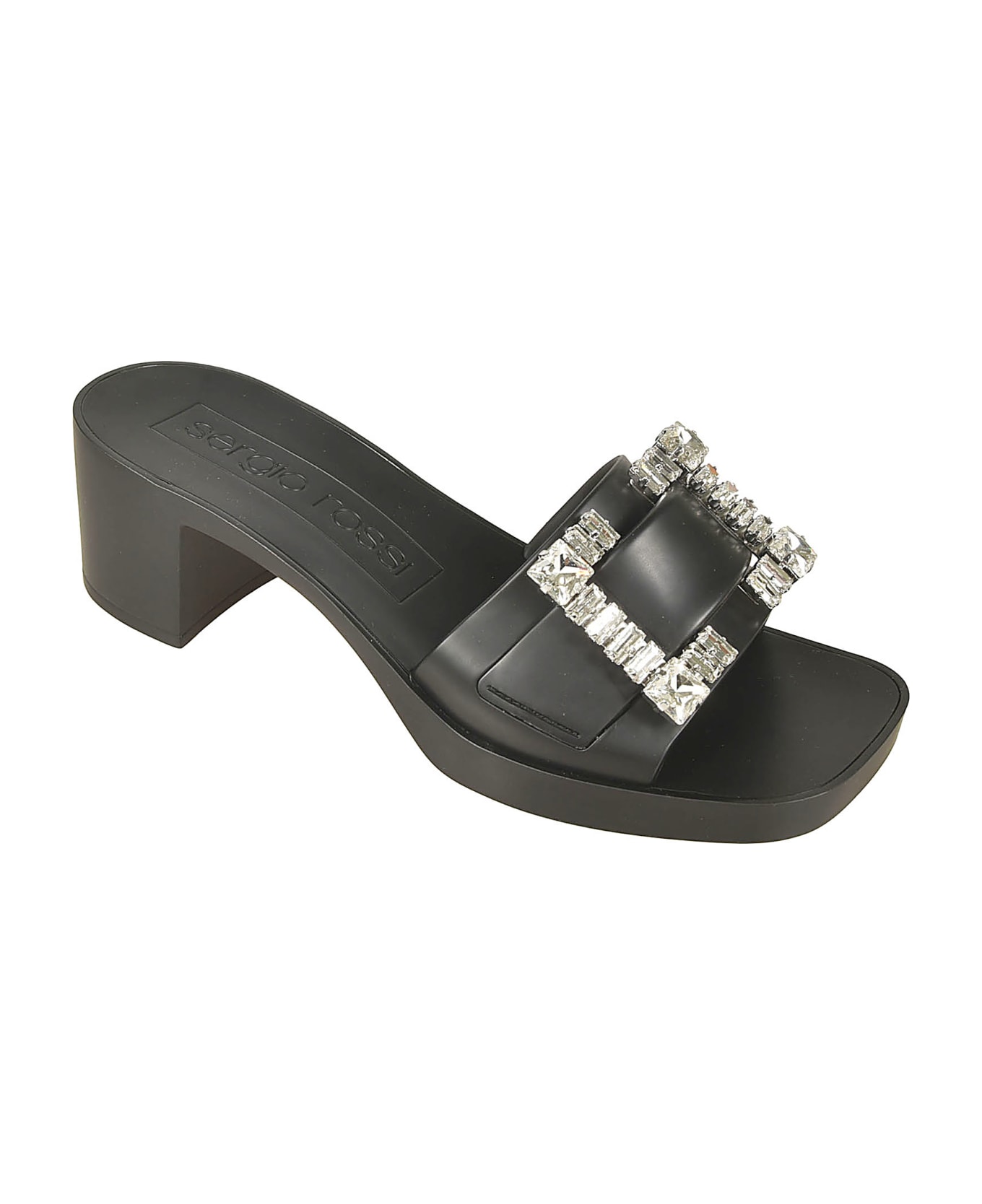 Sergio Rossi Crystal Embellished Block Heel Sandals - Black