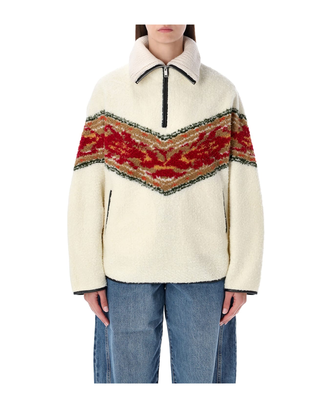 Marant Étoile Ivory Jacquard Fleece With High Collar - ECRU