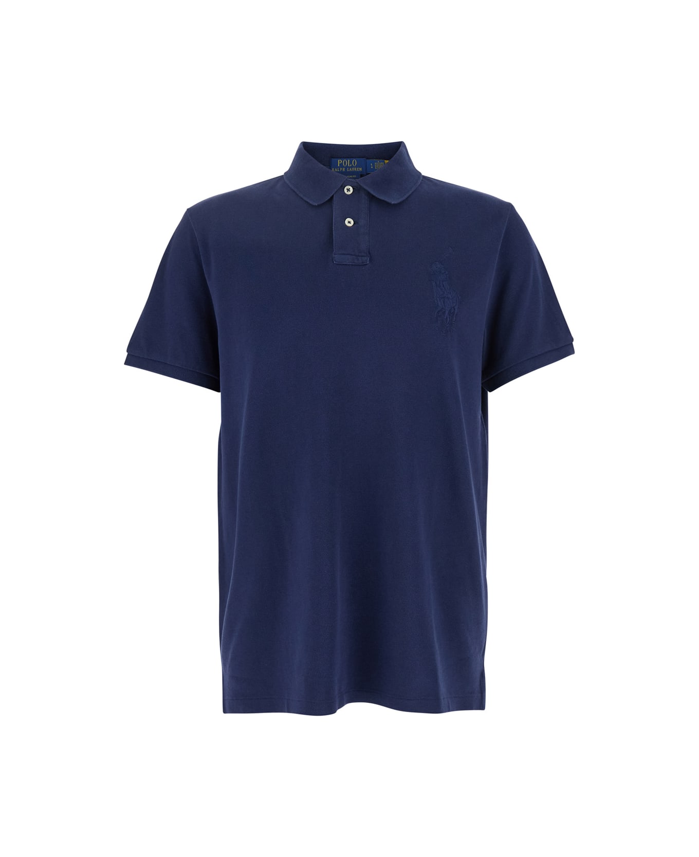 Ralph Lauren Blue Polo Shirt With Large Pony Detail On The Front In Cotton Piquet Man - CRUISE NAVY