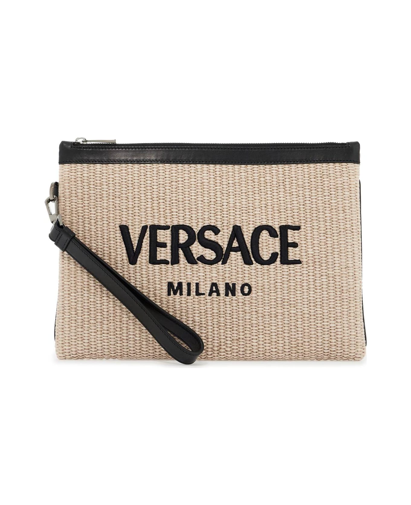 Versace Cappuccino Raffia Pouch - NATURALBLACKRUTHENIUM