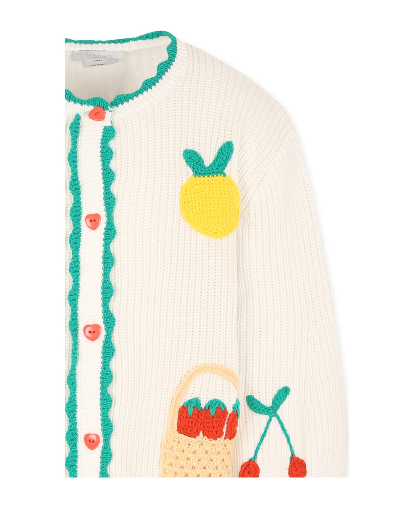 Stella McCartney Kids White Cardigan For Girl With Fruit - White