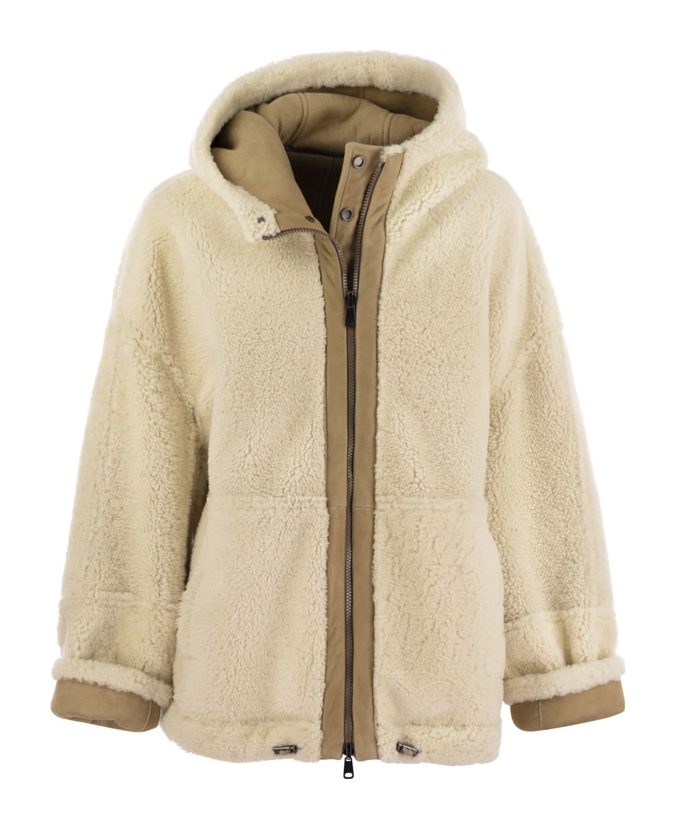 Brunello Cucinelli Reversible Shearling Outerwear With Jewellery - Camel