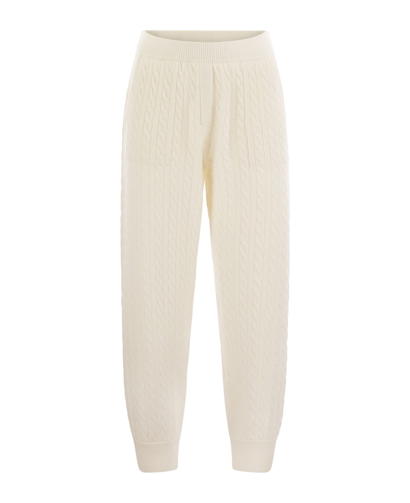 Brunello Cucinelli Cashmere Cable Knit Trousers - Cream