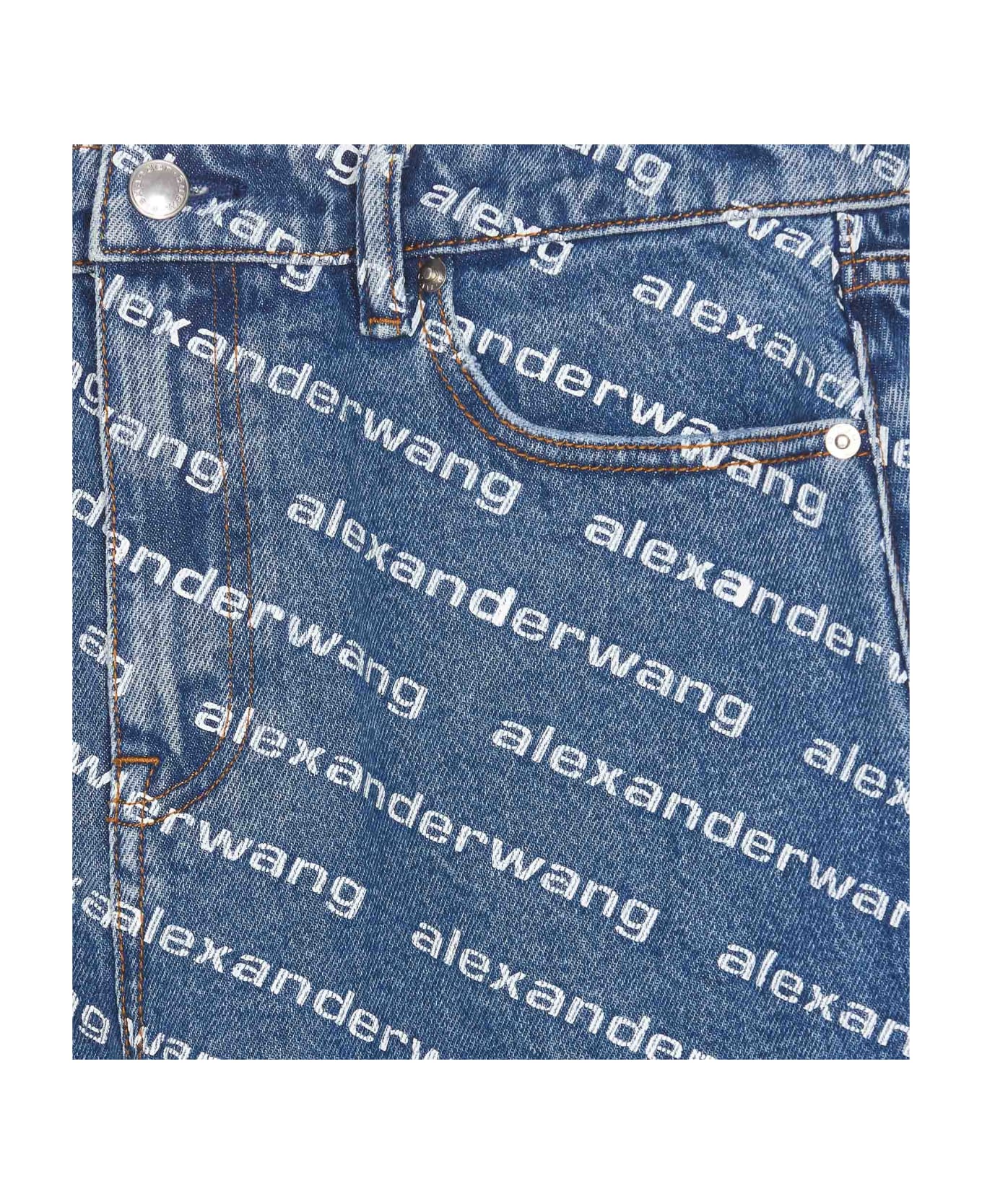 Alexander Wang Bite All Over Logo Denim Shorts - Blue