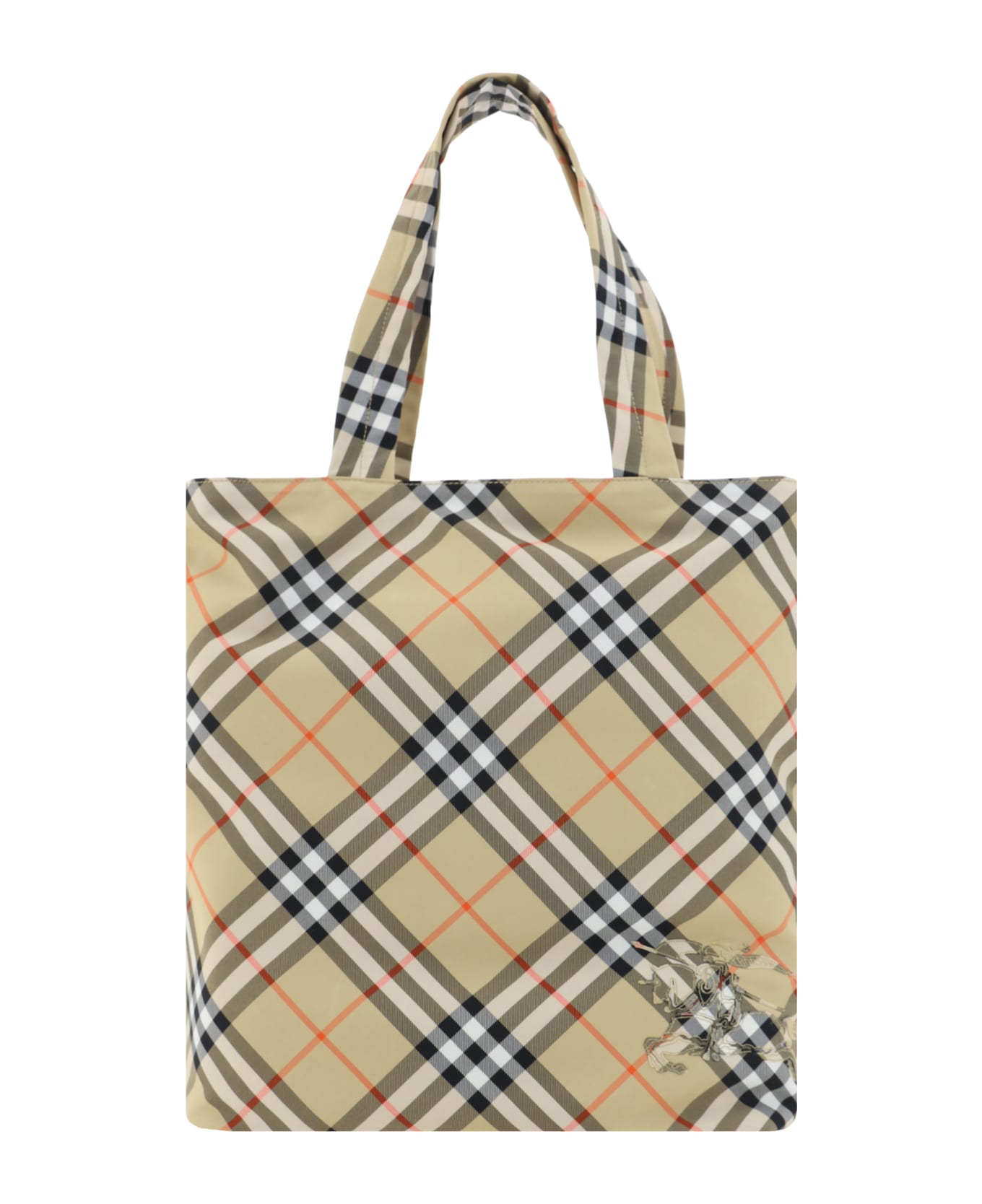 Burberry Embroidered Canvas Check Shopping Bag - SAND