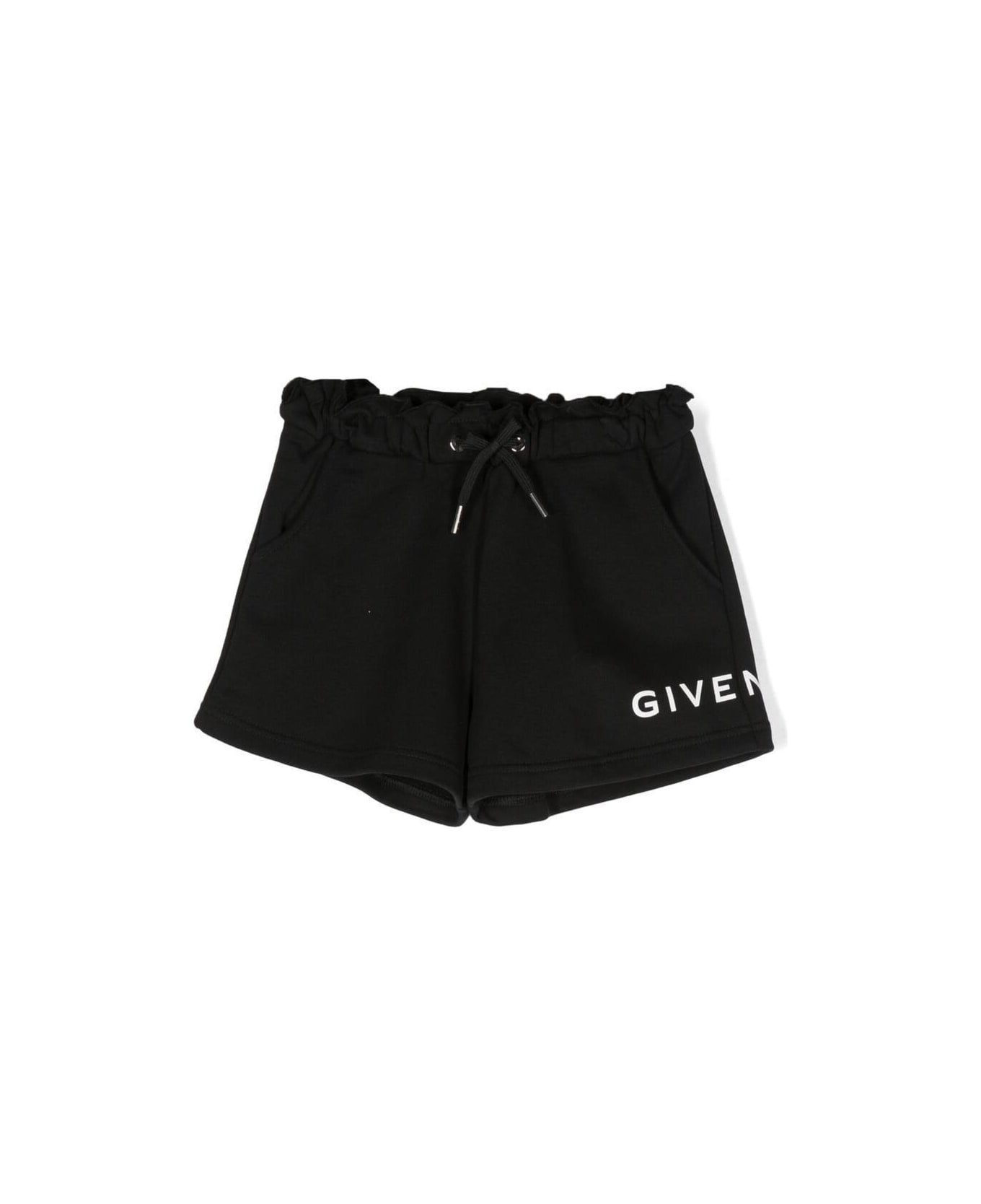 Givenchy Black Drawstring Shorts With All-over 4g Logo Print In Cotton Girl - Black