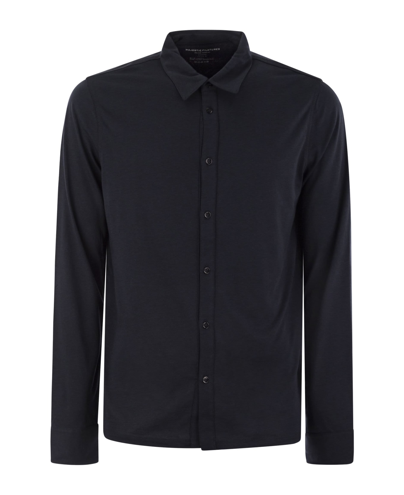 Majestic Filatures Long-sleeved Shirt In Lyocell And Cotton - Blue Marine